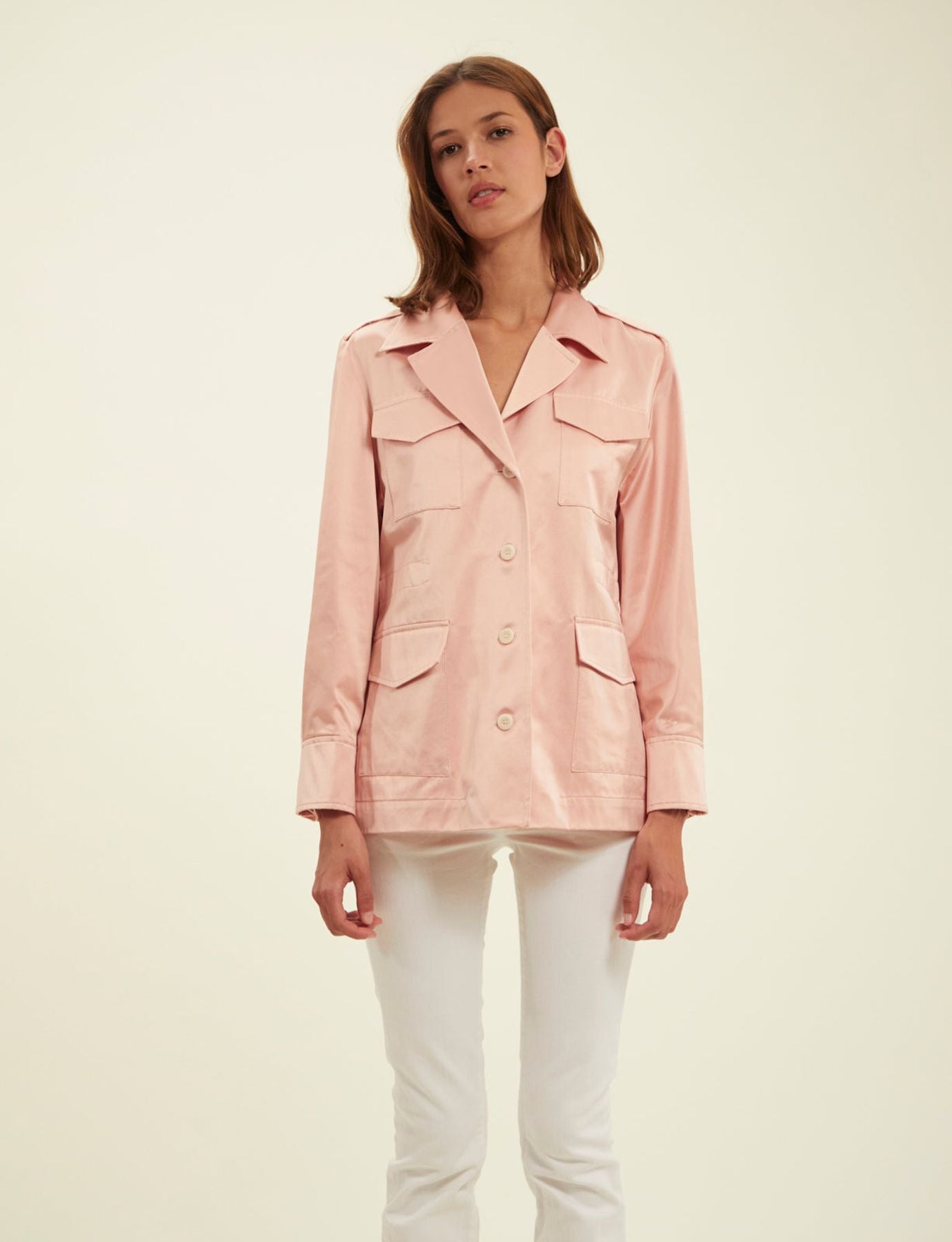 Chaqueta Neva de satén de algodón rosa