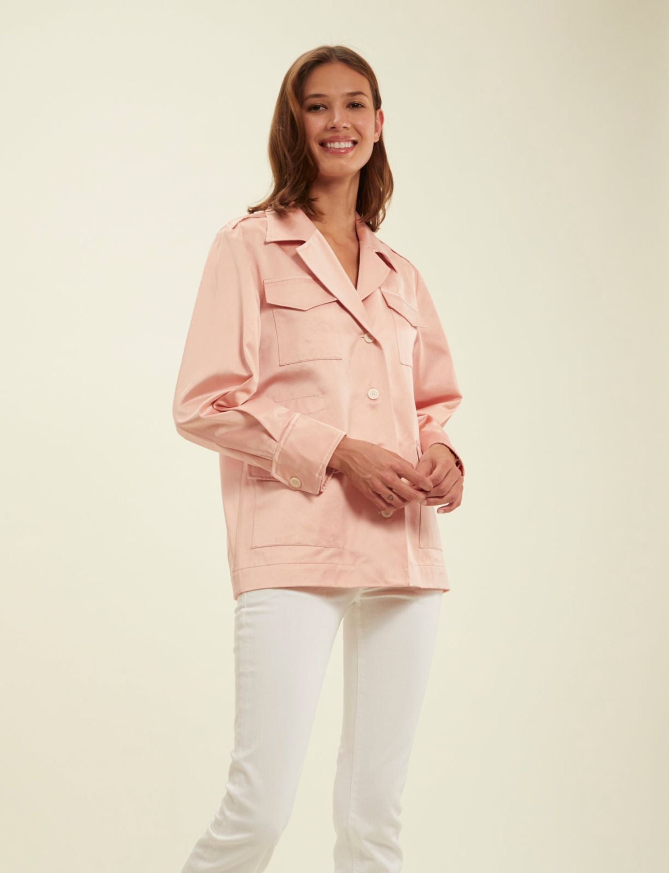 Chaqueta Neva de satén de algodón rosa