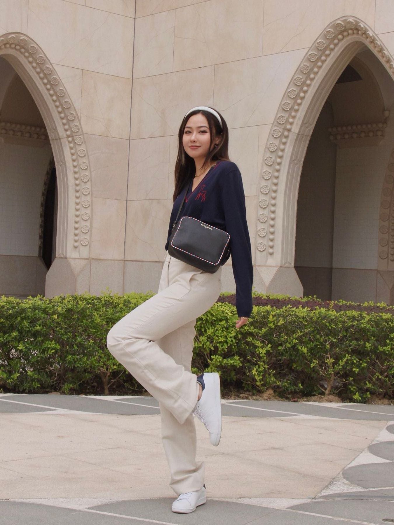 Marcia bag in black leather with tricolour trim