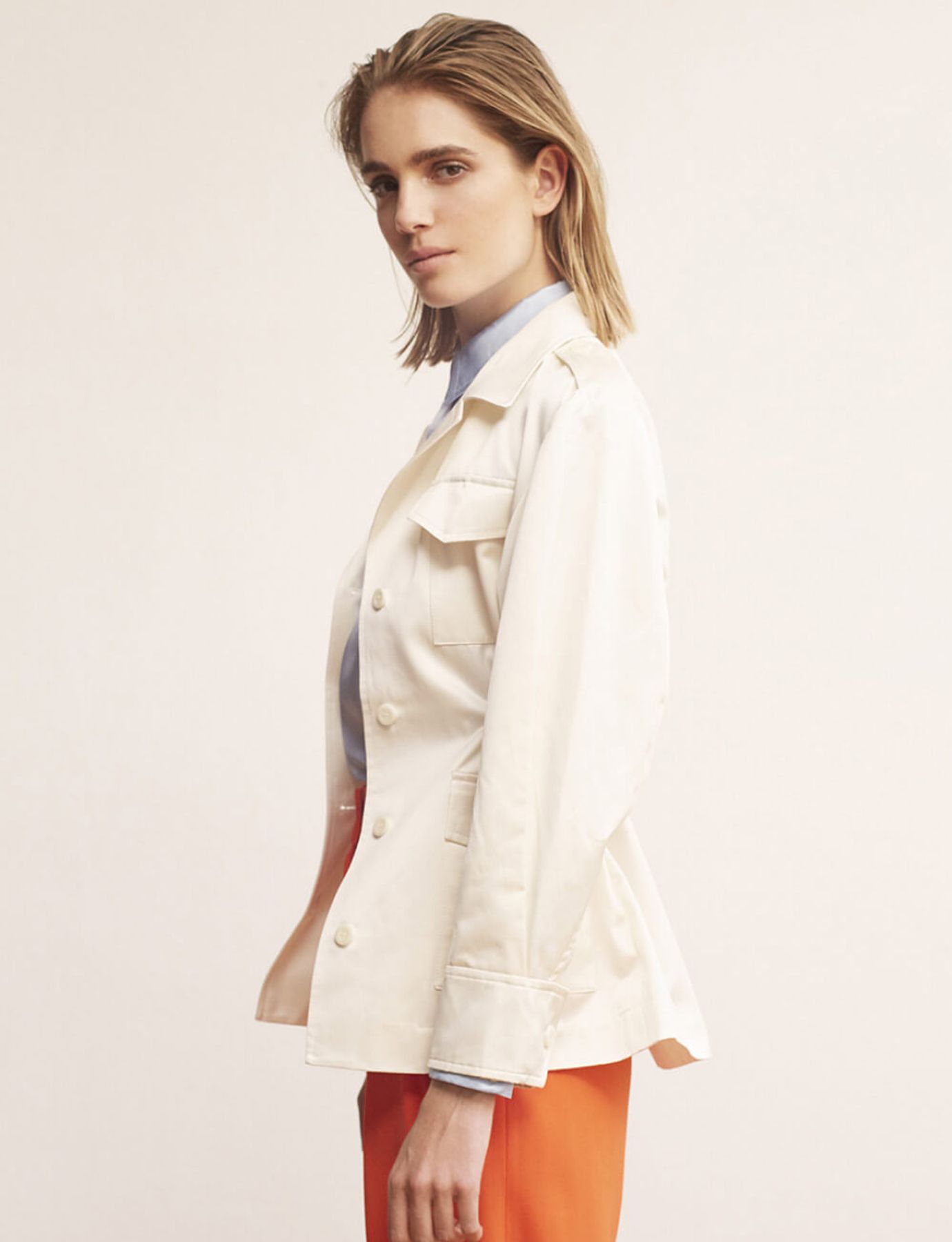 Chaqueta de satén de algodón marfil Neva