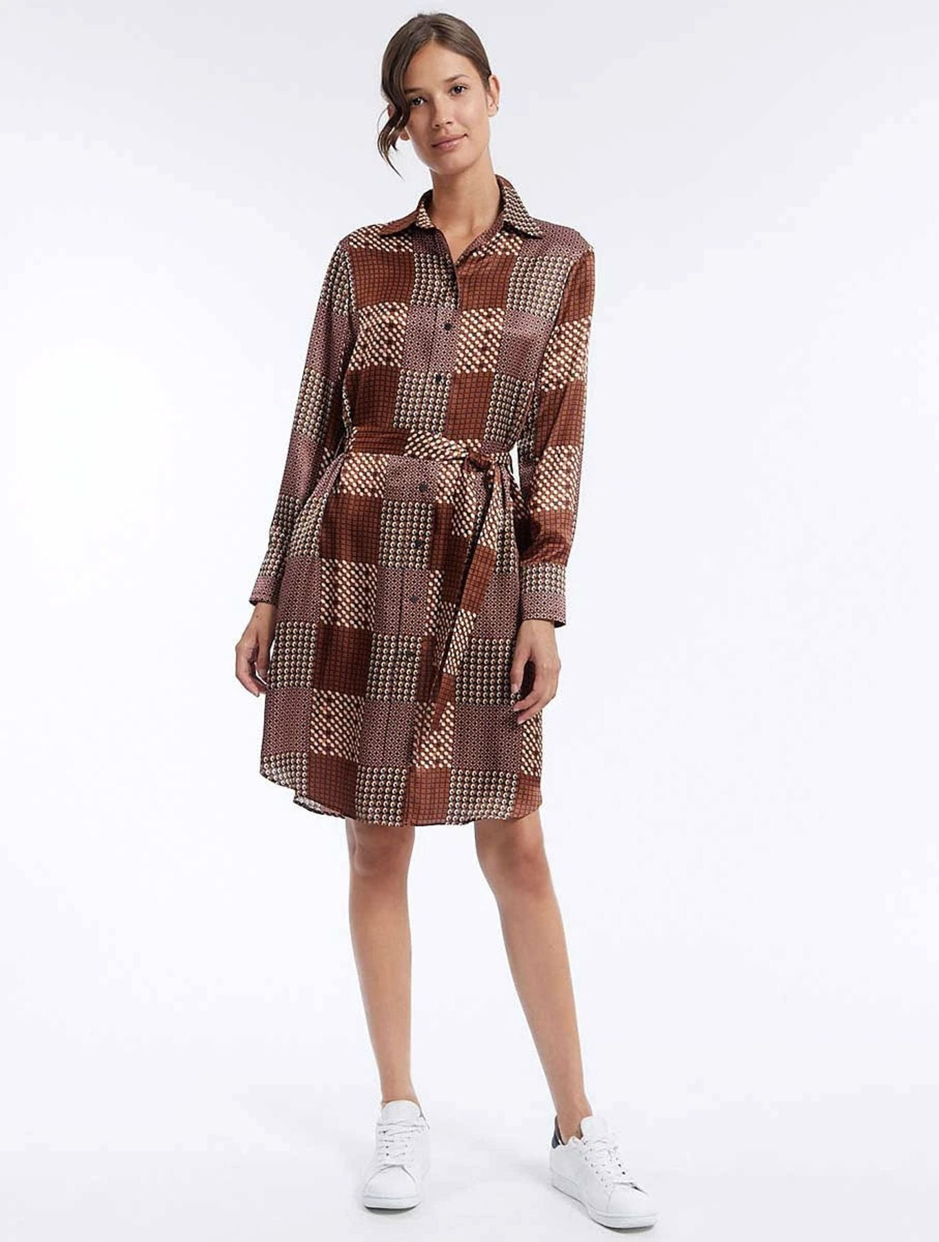 Vestido Amour in camel patchwork