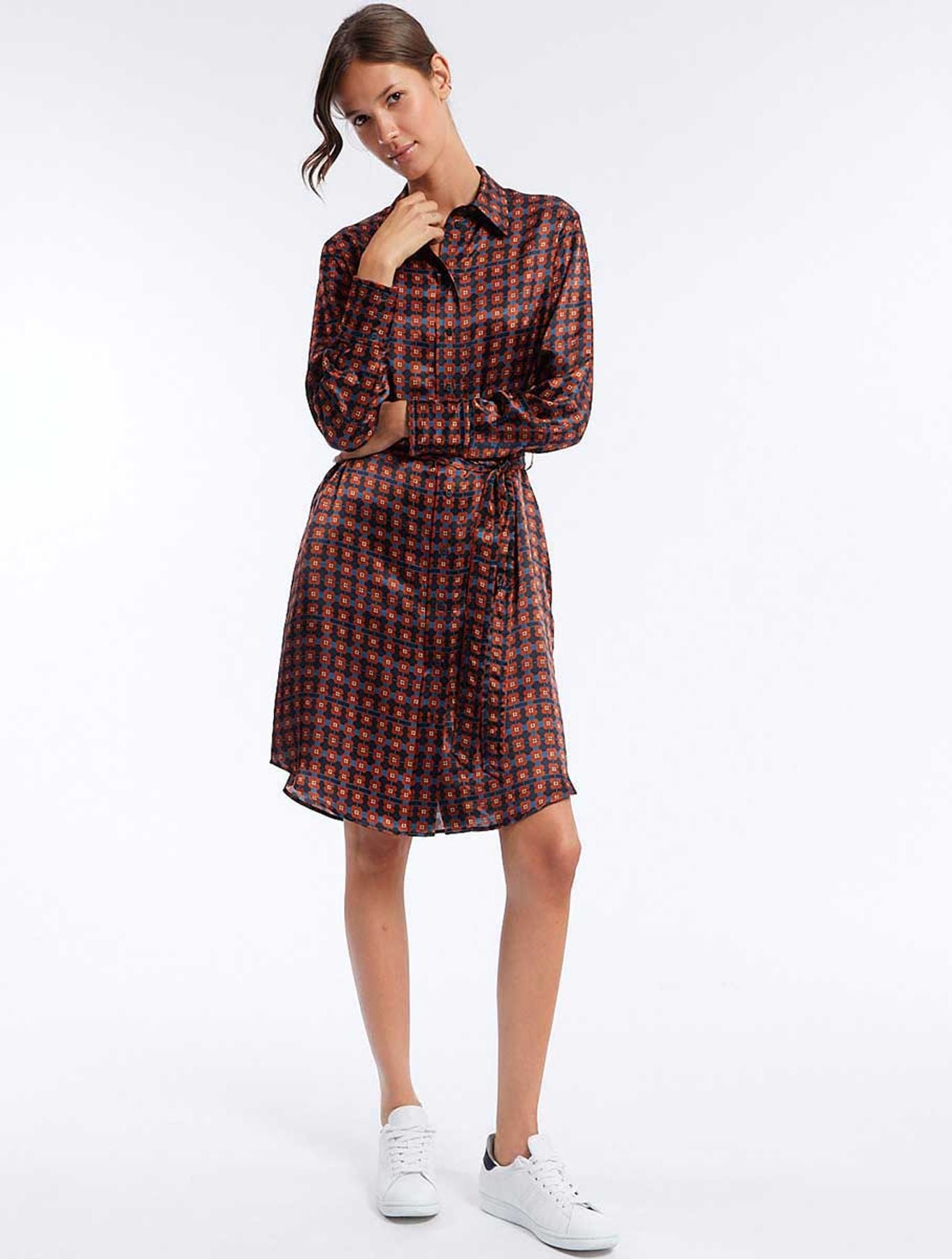 Vestido Amour de seda marrón estampada