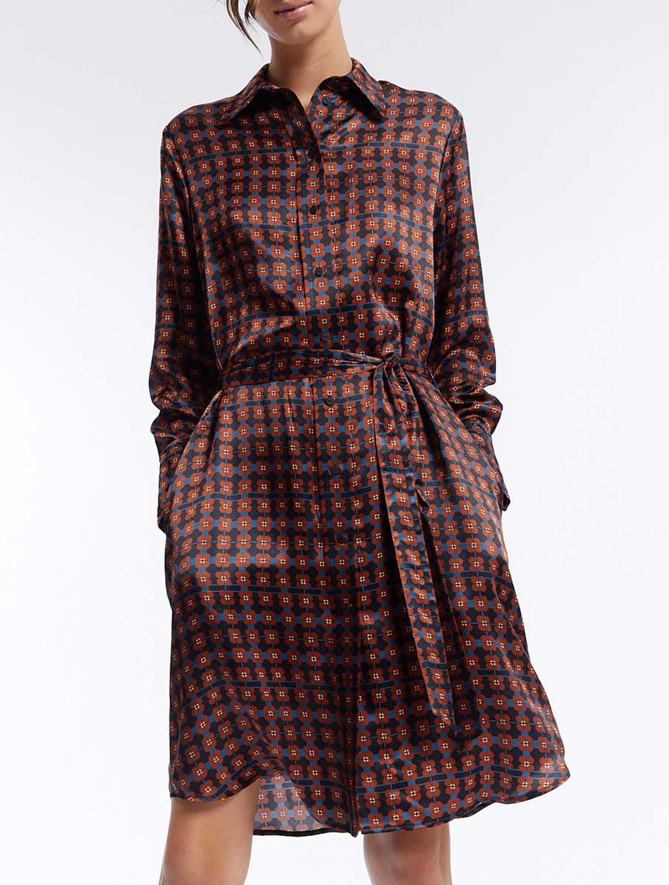Vestido Amour de seda marrón estampada