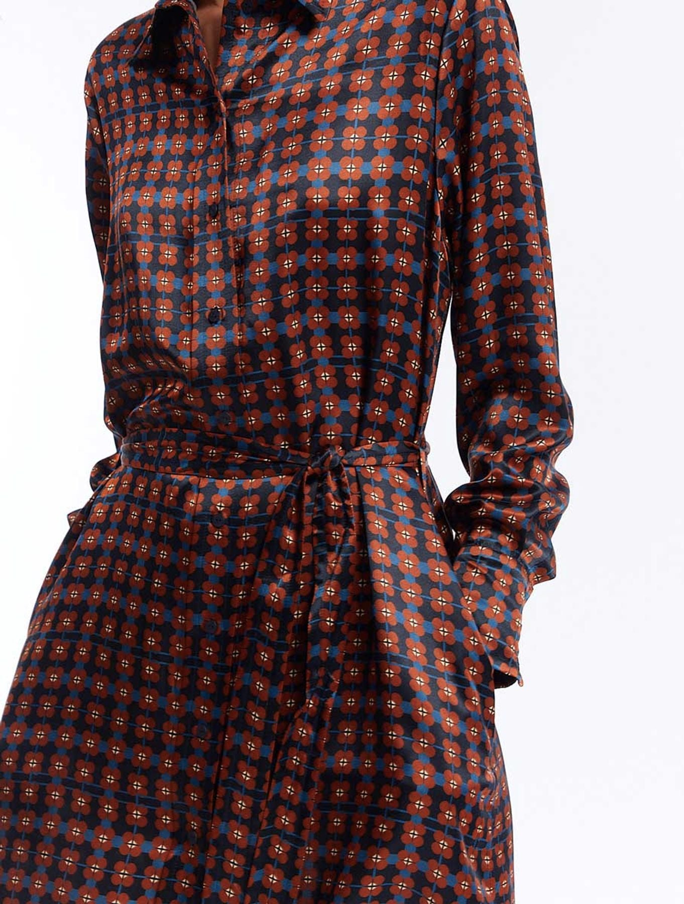 Vestido Amour de seda marrón estampada
