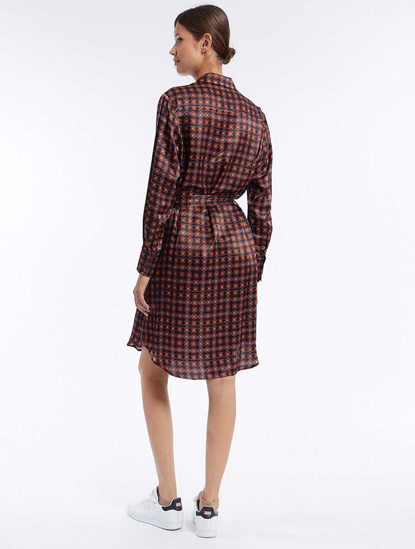 Vestido Amour de seda marrón estampada