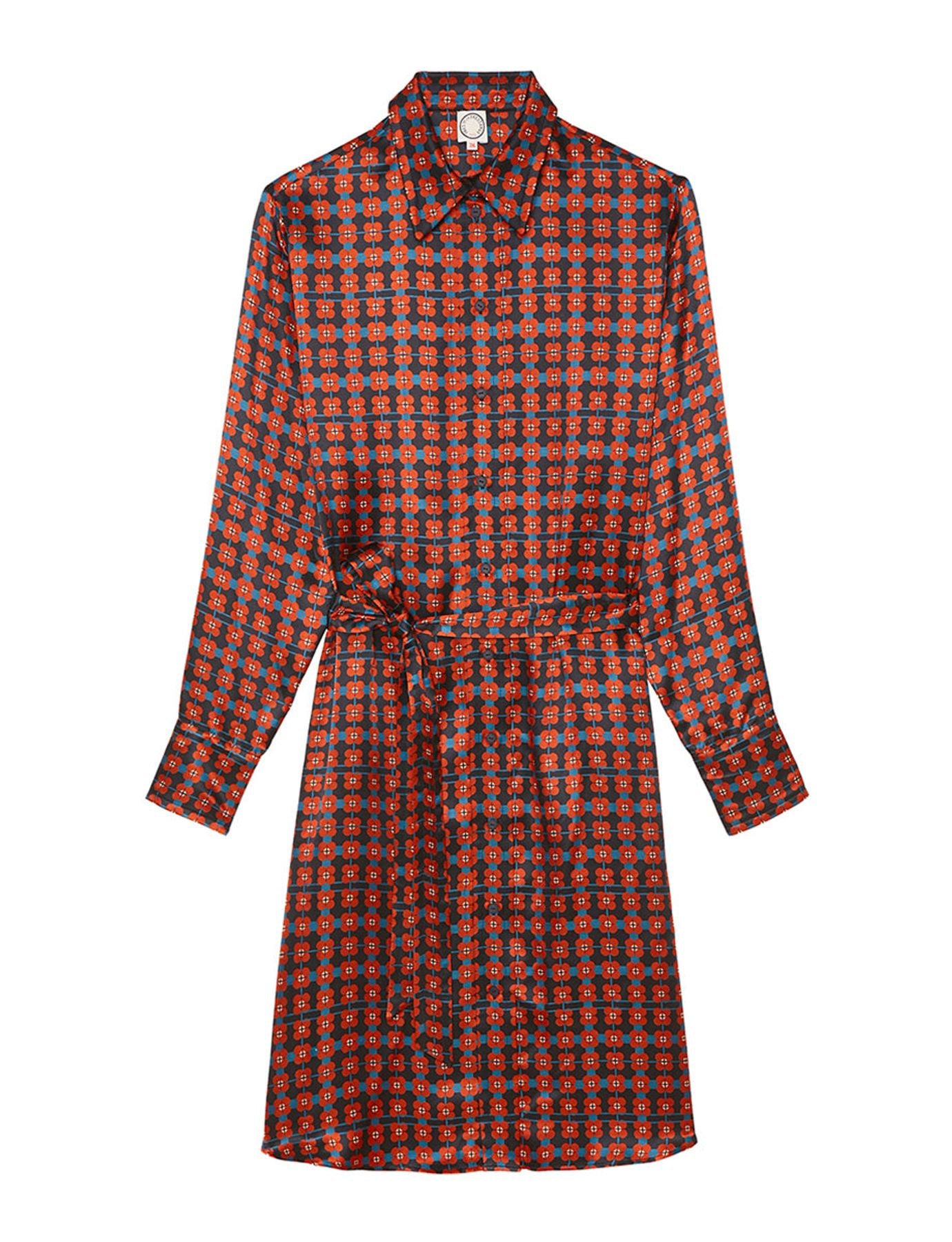Vestido Amour de seda marrón estampada