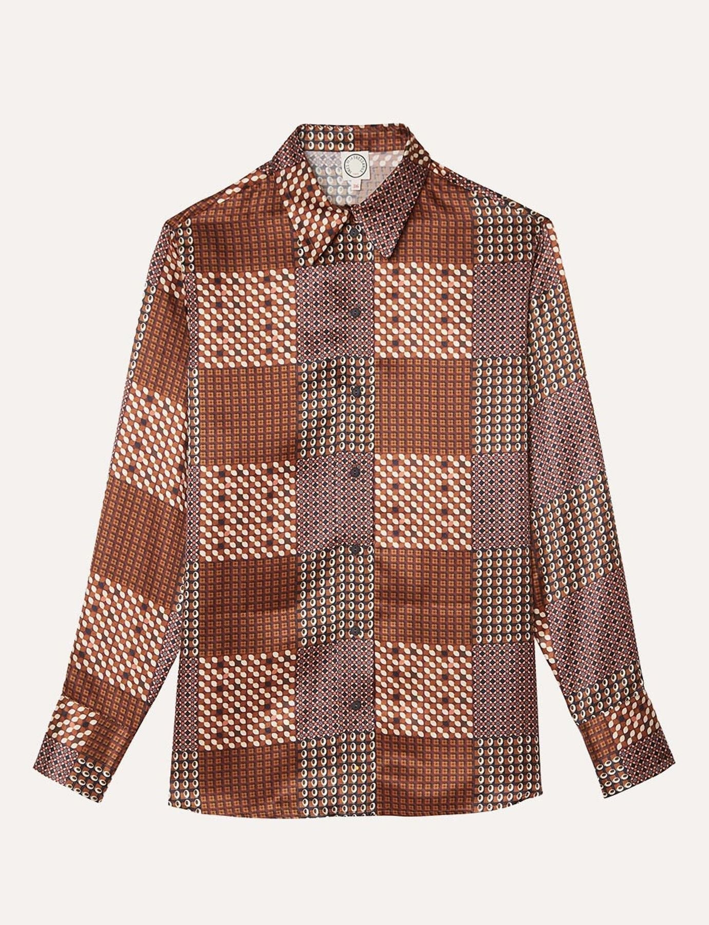 Camisa camel patchwork de seda Maureen