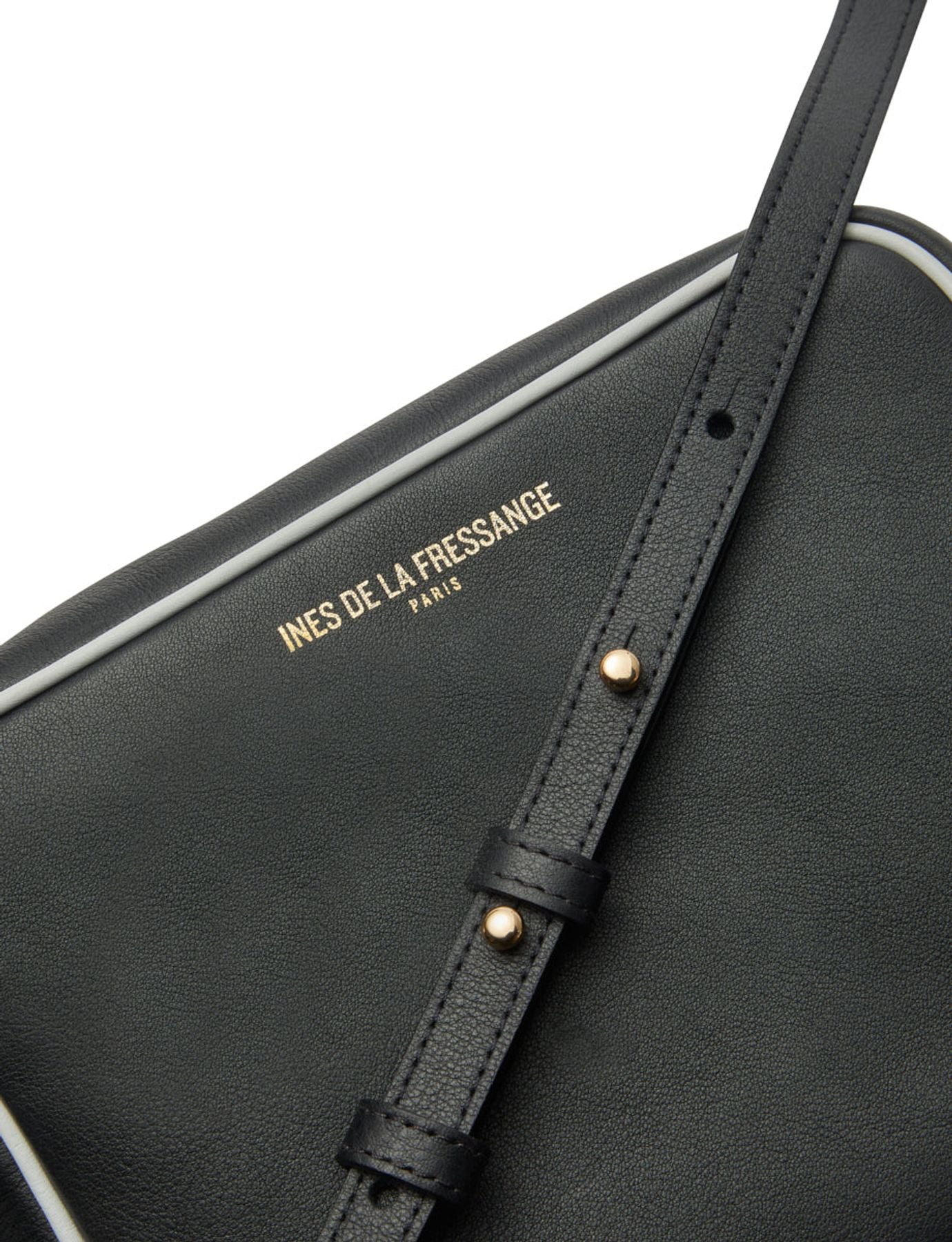 Marcia black leather bag with white trim