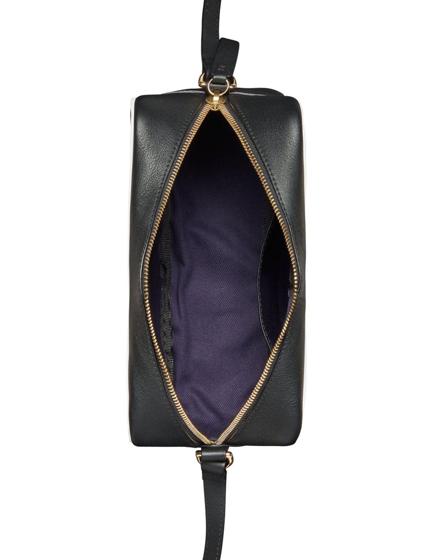 Marcia black leather bag with white trim