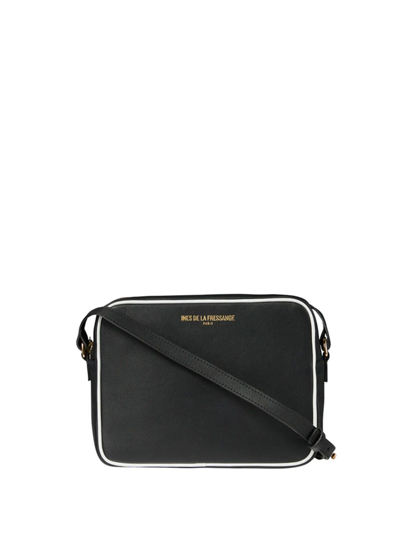 Marcia black leather bag with white trim
