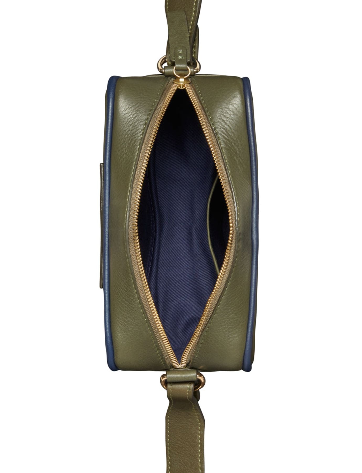 Marcia khaki leather wallet with navy trim