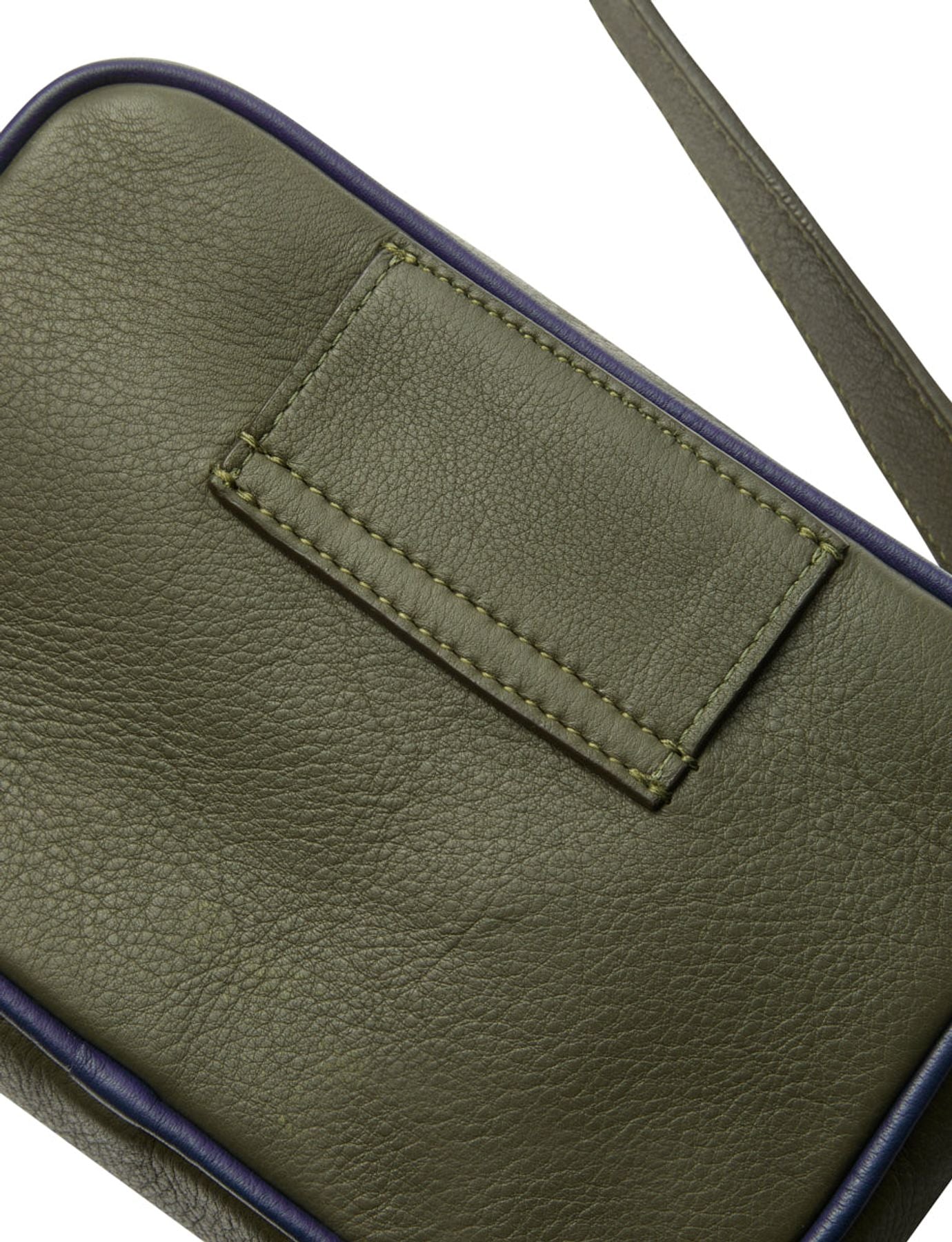 Marcia khaki leather wallet with navy trim