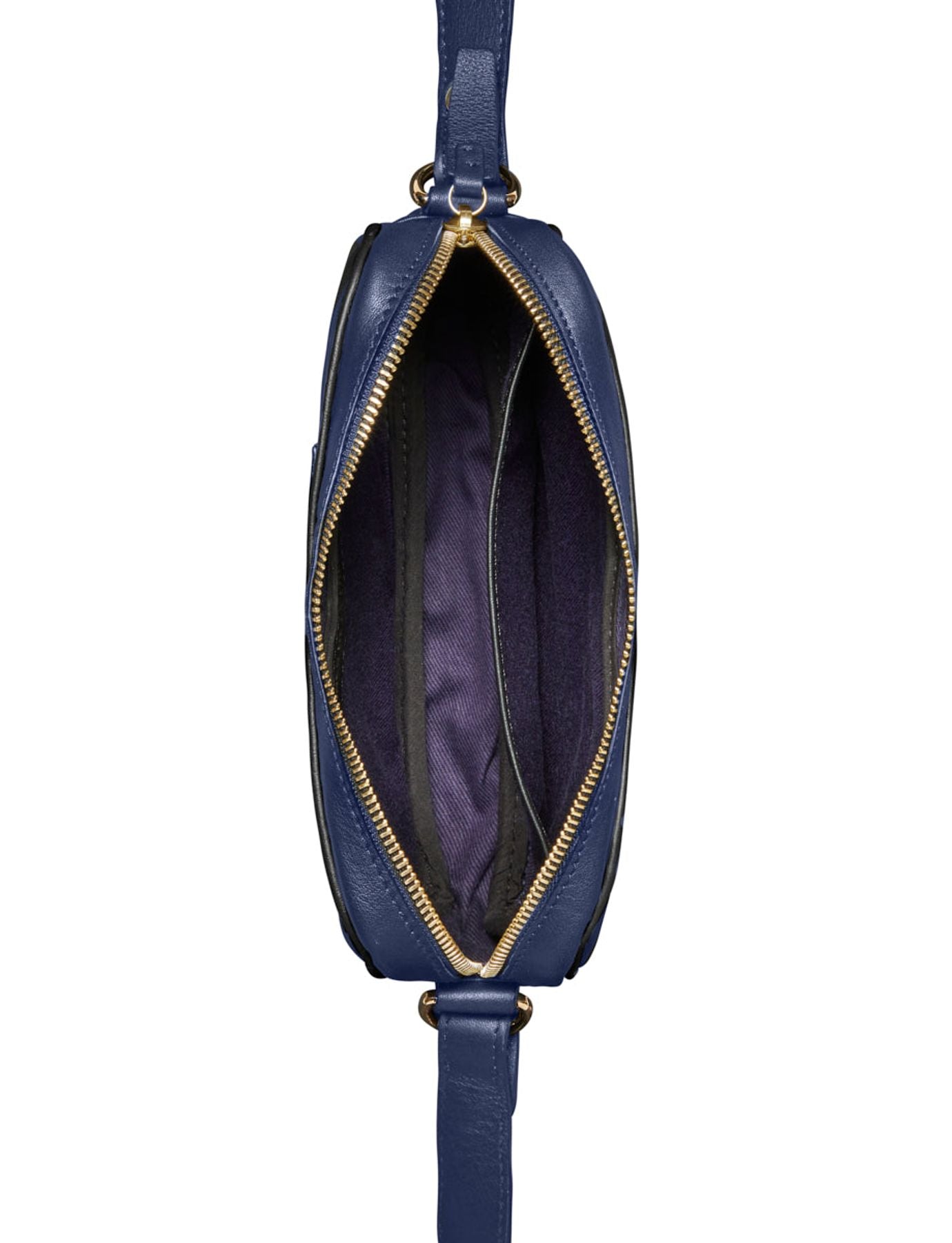 Bolso banana Marcia de piel azul marino con ribetes negros