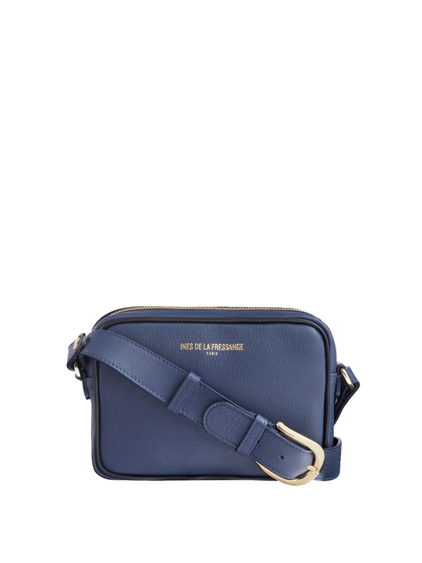 Bolso banana Marcia de piel azul marino con ribetes negros