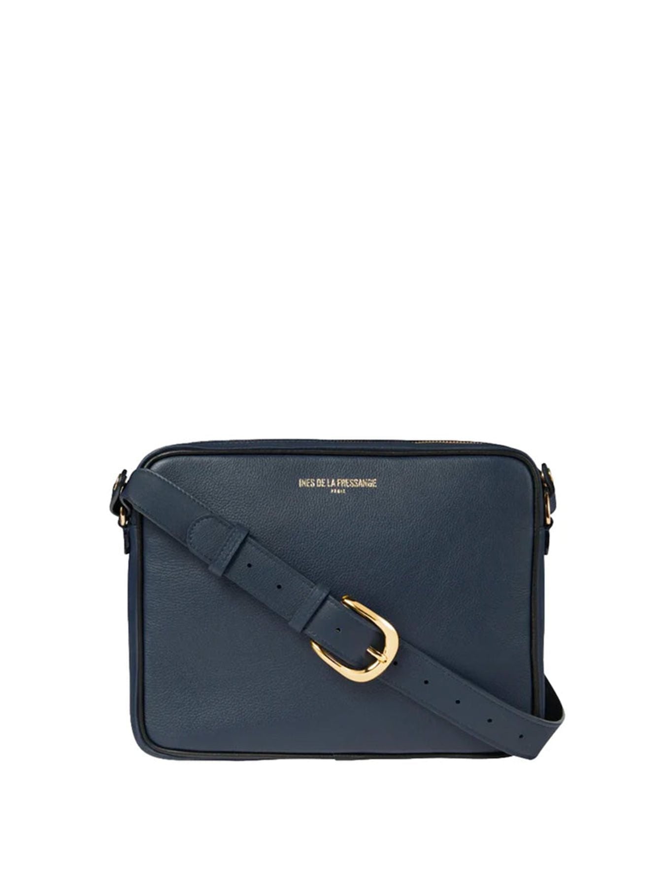 Bolso grande Marcia de piel azul marino con ribetes negros