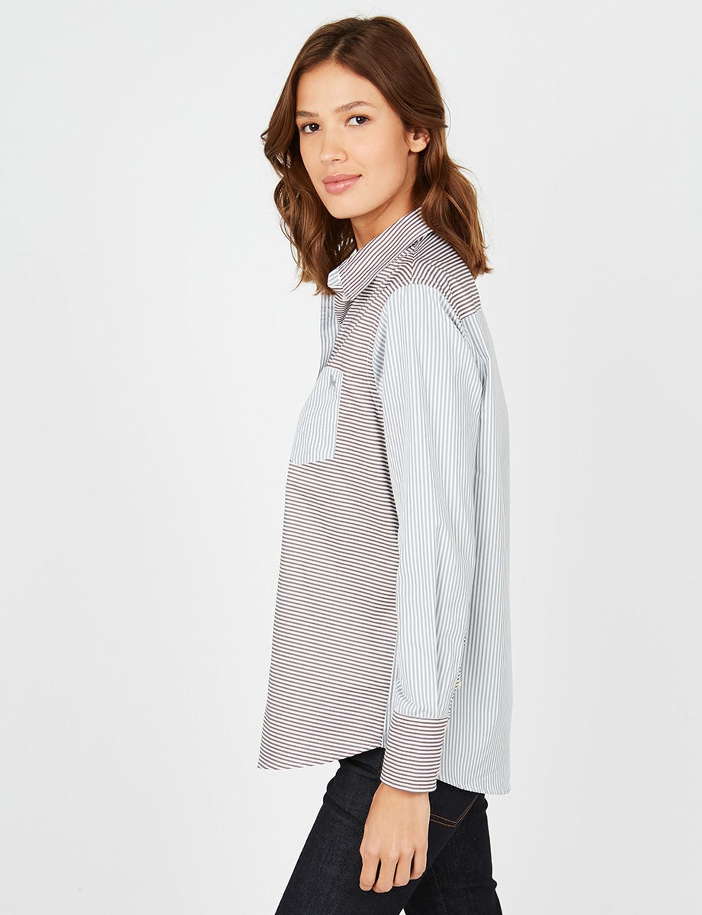 Maureen grey and brown stripes shirt