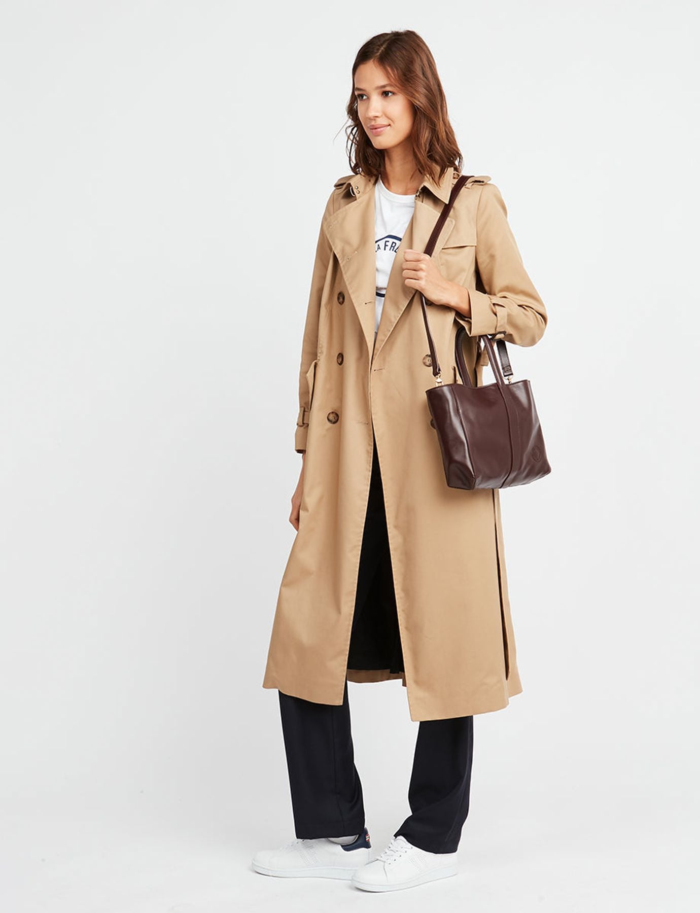 Léonore small leather shopping bag burgundy