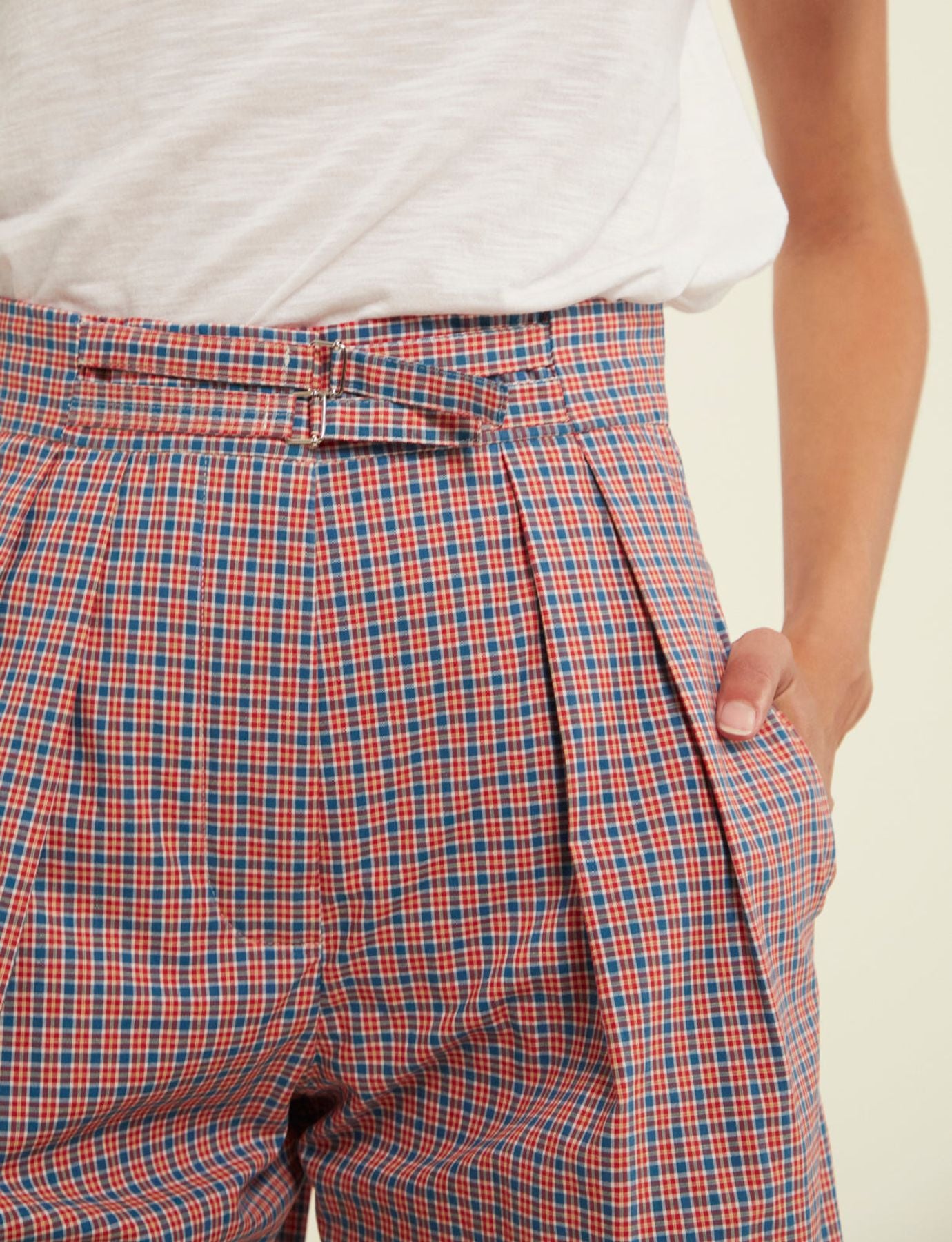 Pantalones cortos a cuadros rojo ciruela