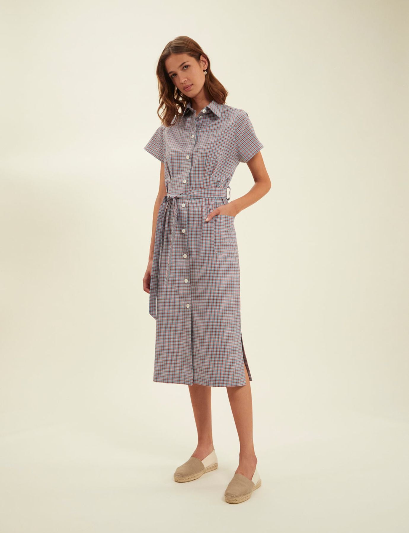 Vestido camisero de cuadros turquesa Ethel