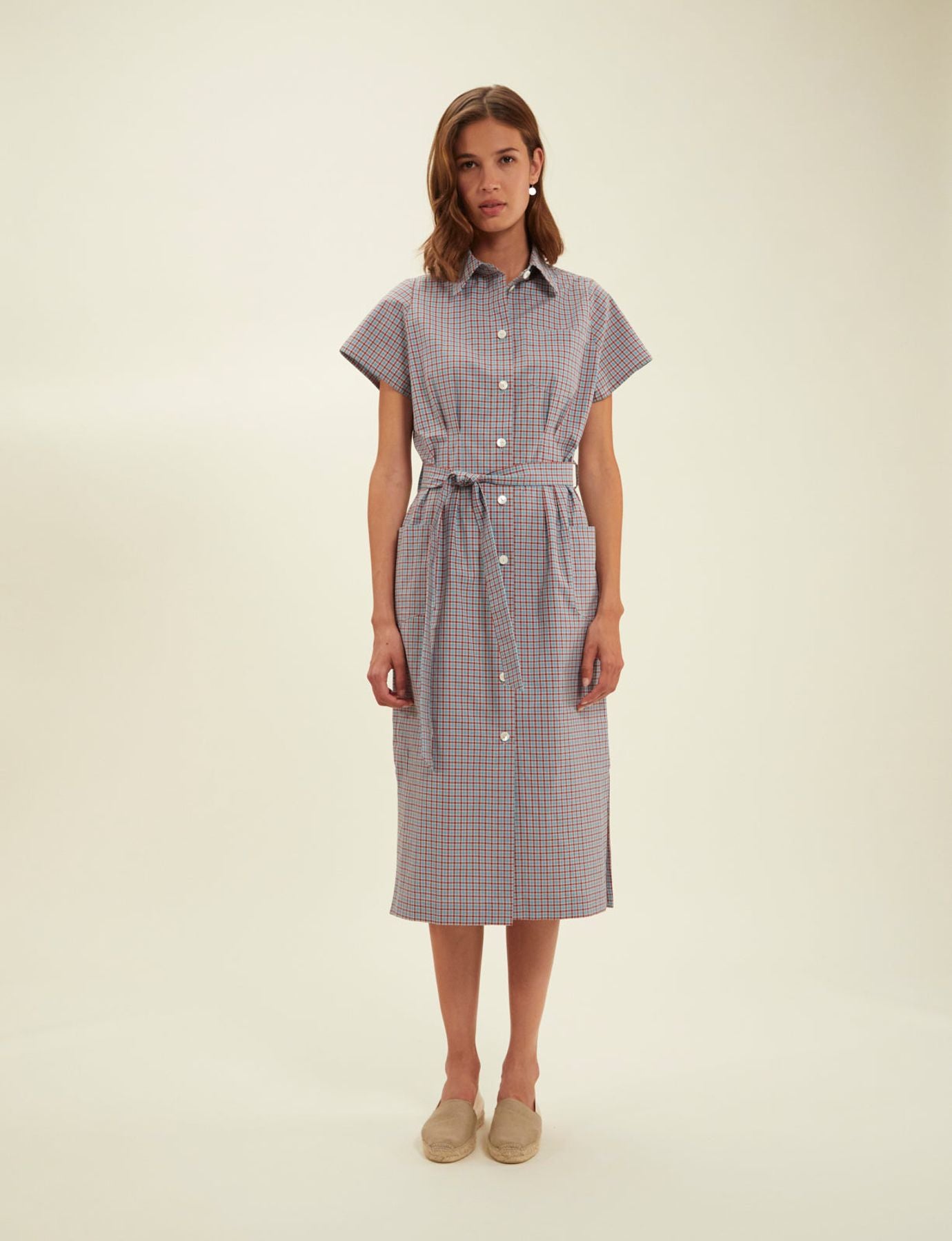 Vestido camisero de cuadros turquesa Ethel