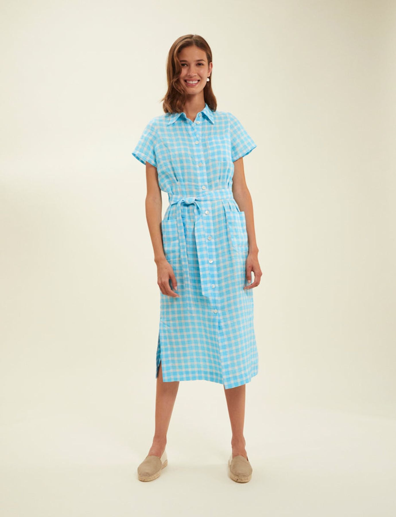 Ethel Turquoise Gingham Shirt Dress