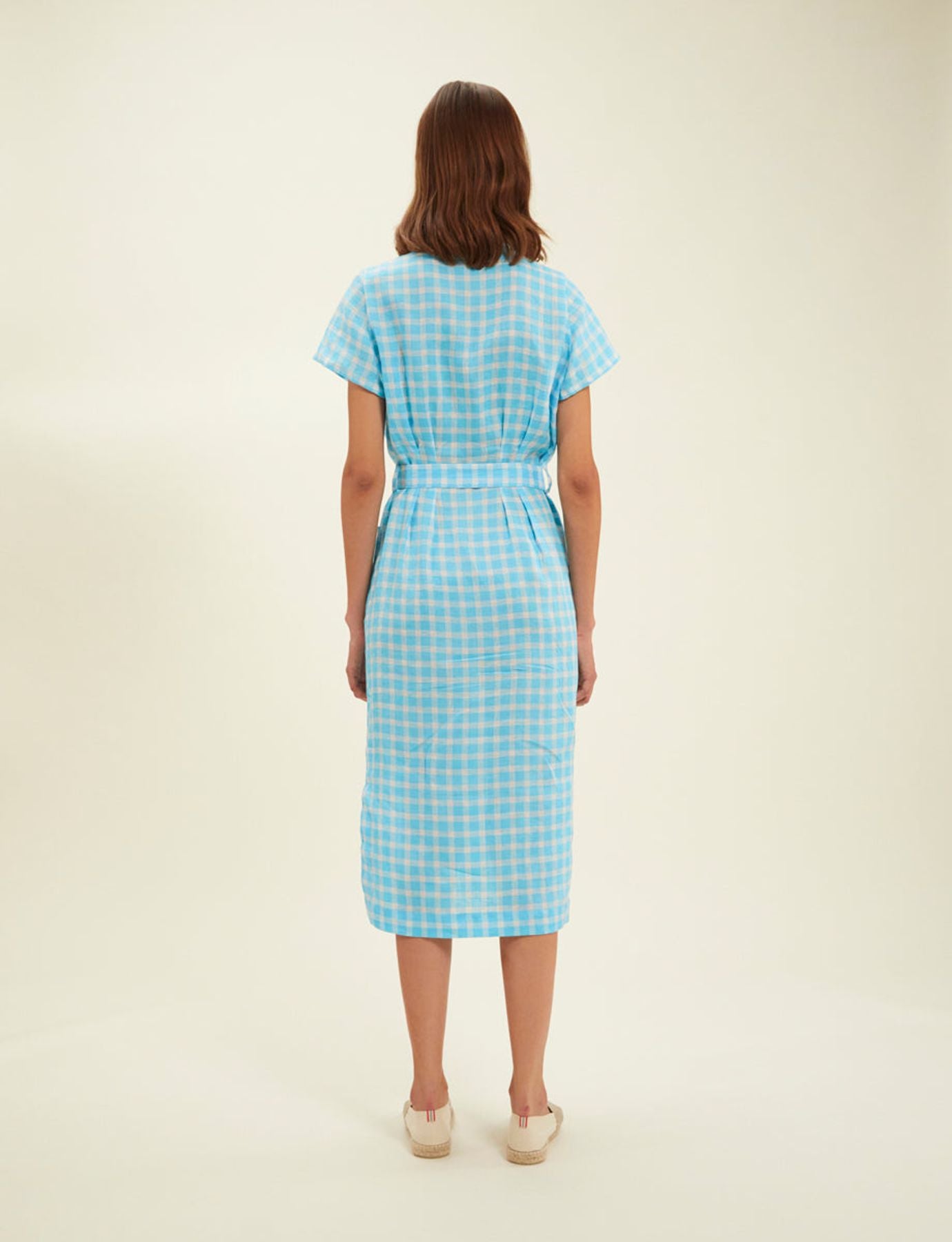 Ethel Turquoise Gingham Shirt Dress