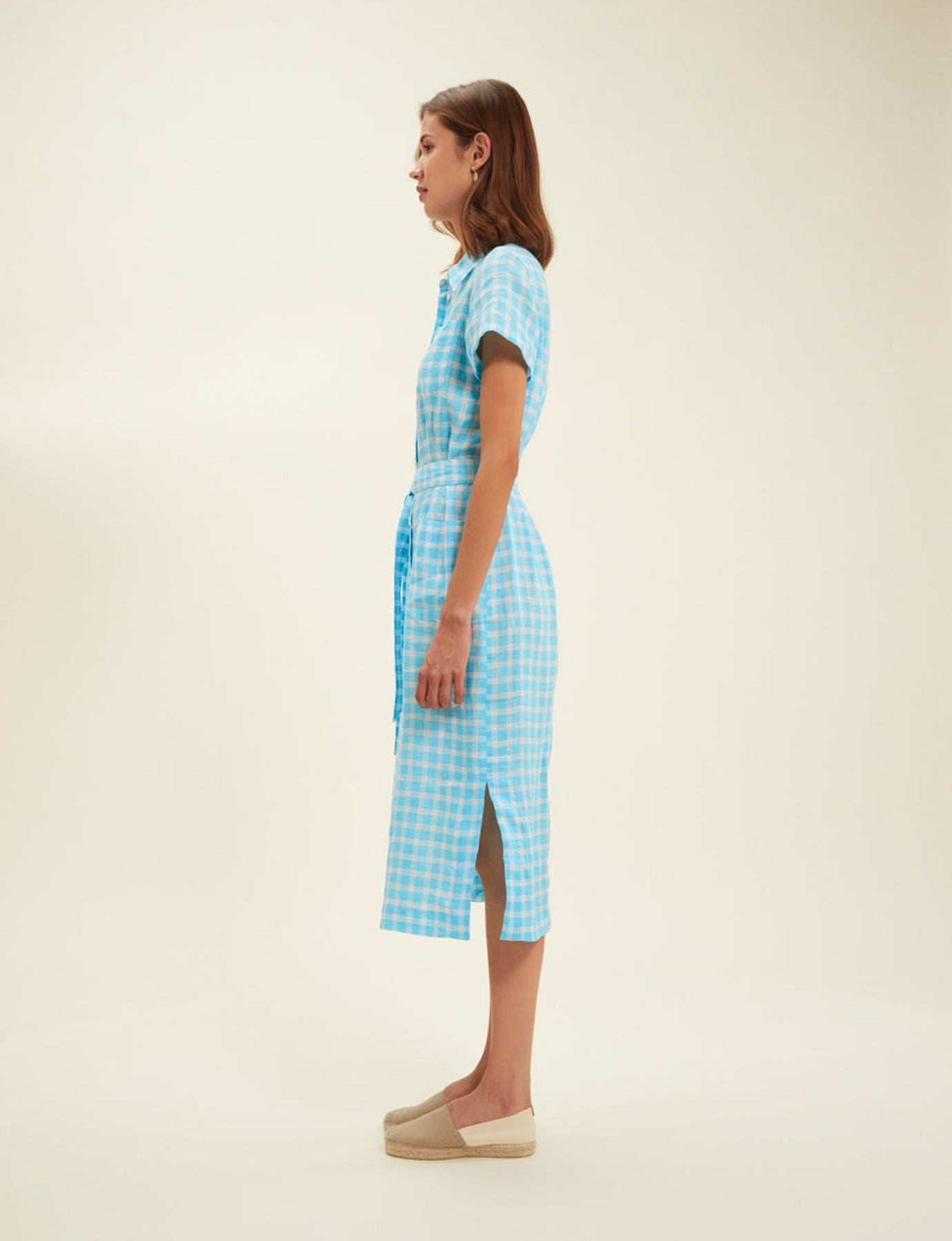 Ethel Turquoise Gingham Shirt Dress