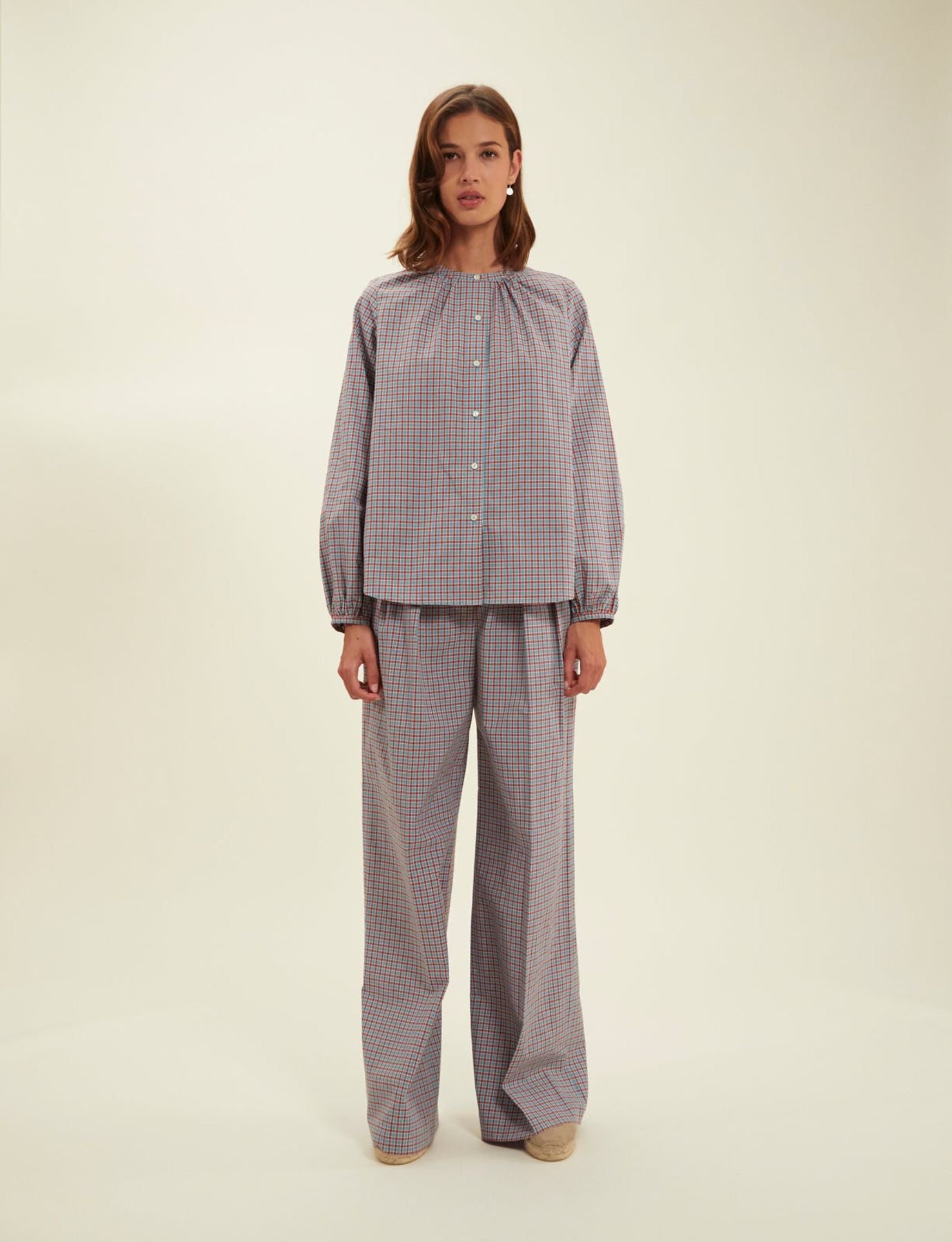 Joséphine turquoise check blouse