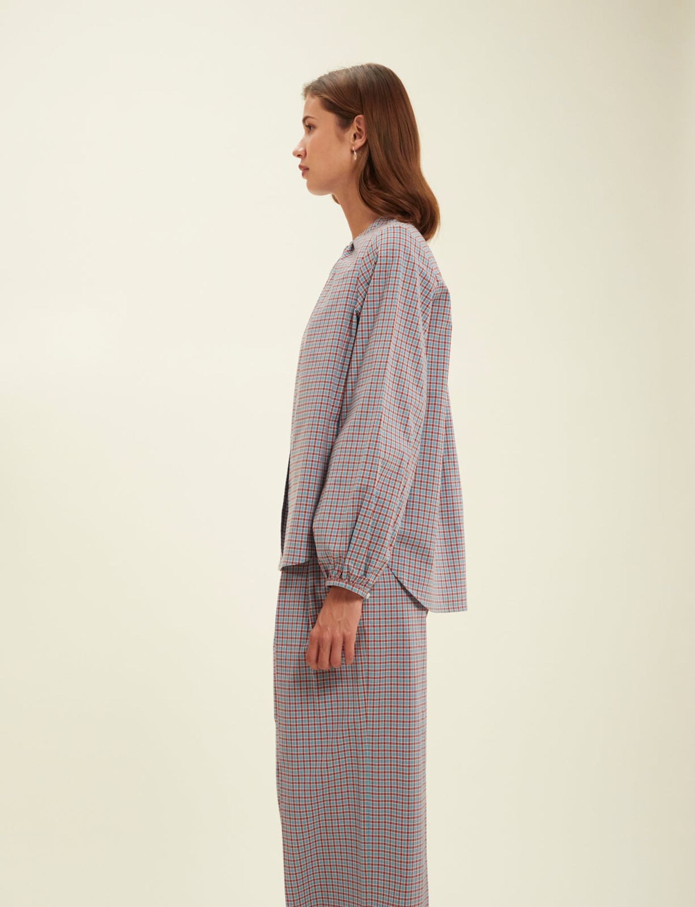 Joséphine turquoise check blouse