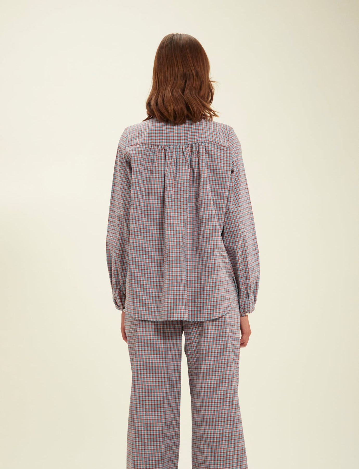 Joséphine turquoise check blouse