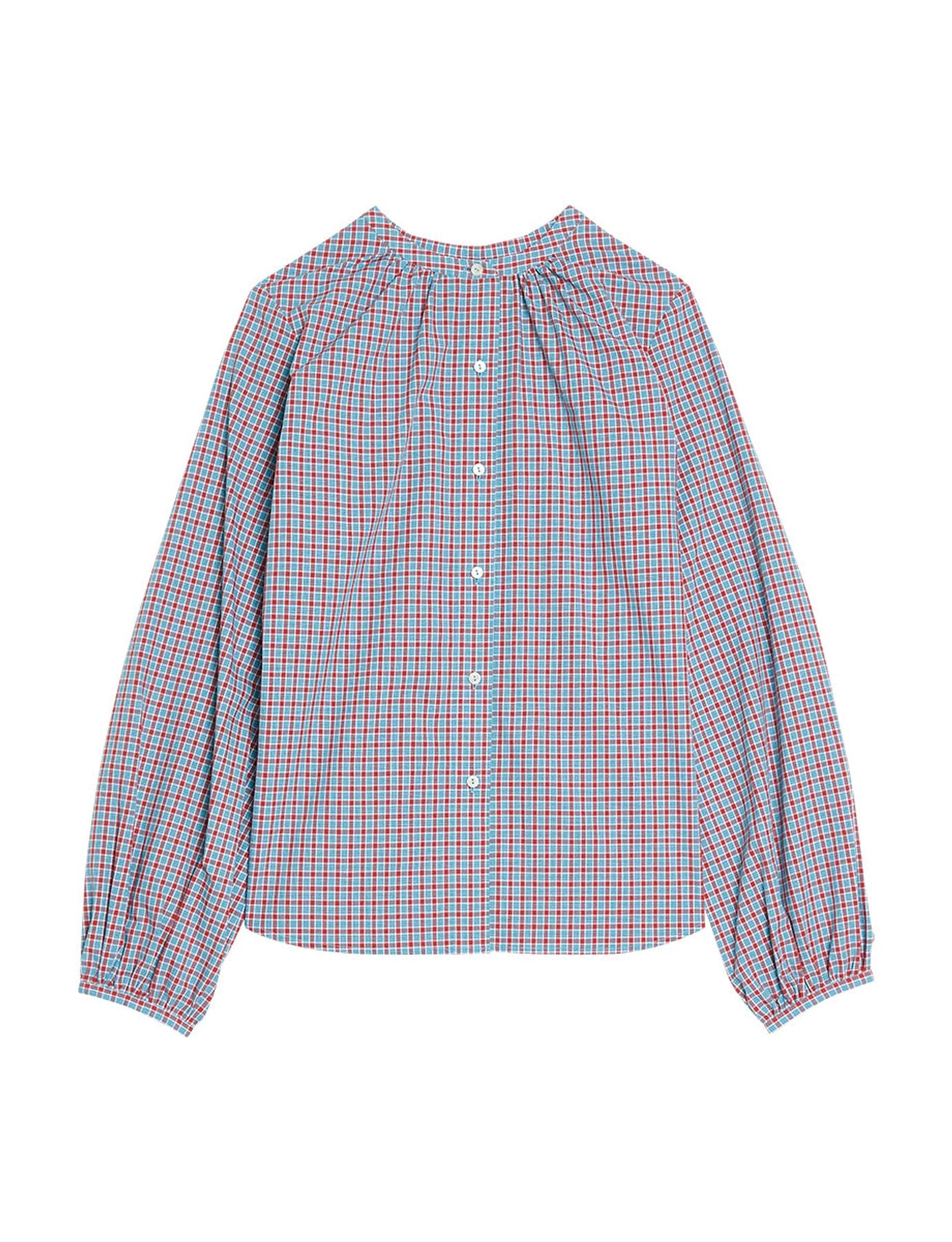 Joséphine turquoise check blouse