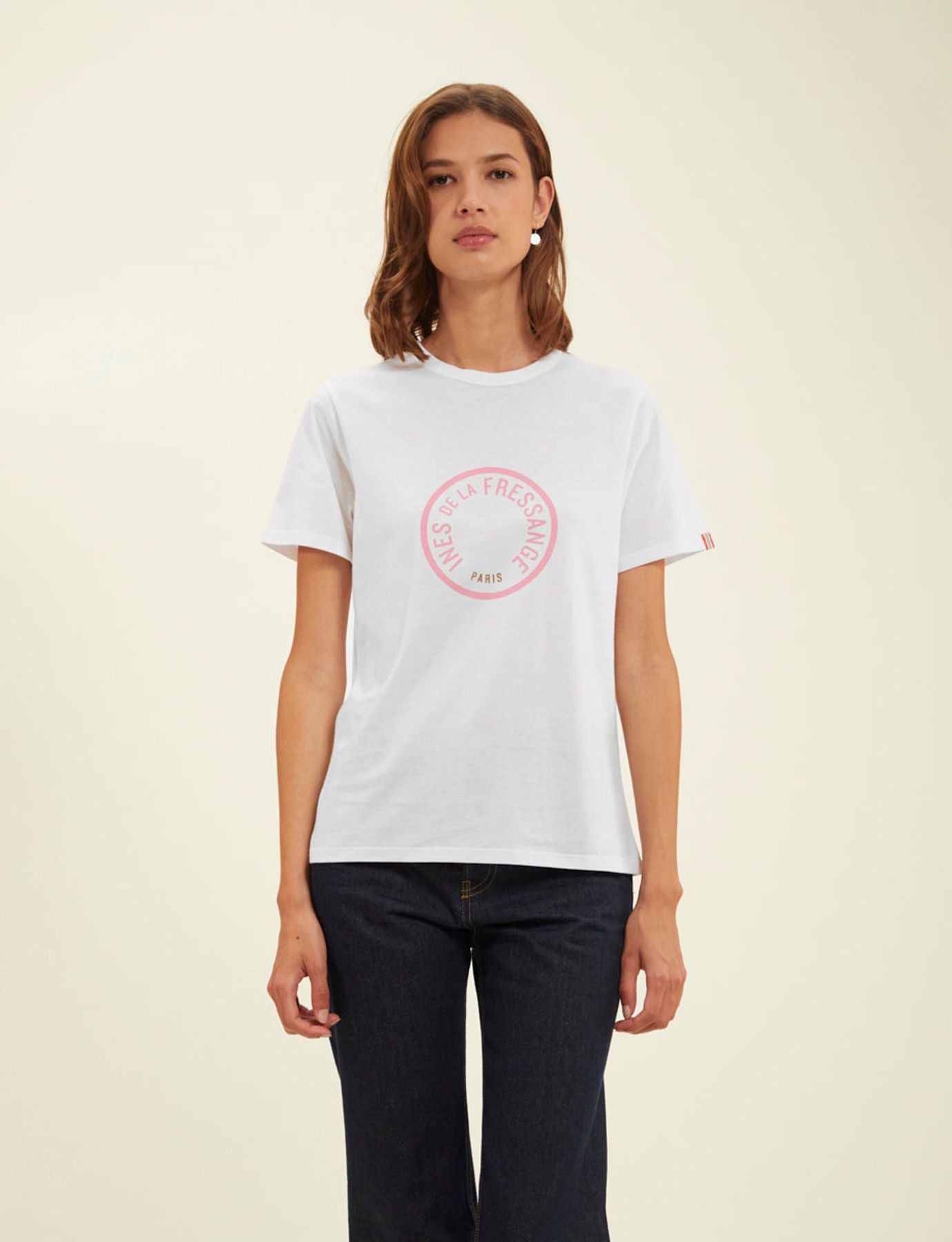 Camiseta Oscar logo blanco rosa