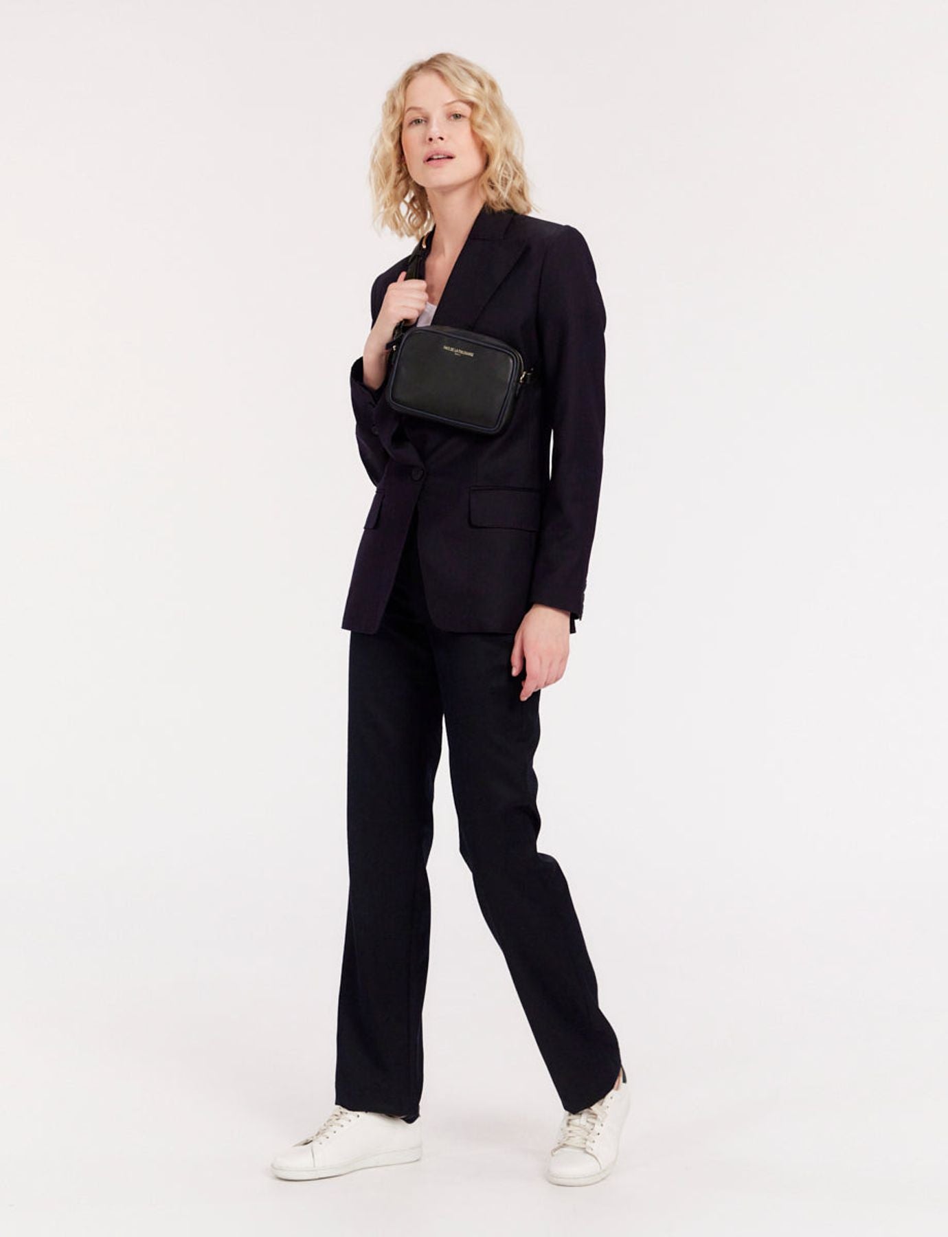 Banana Marcia black leather navy blue trim