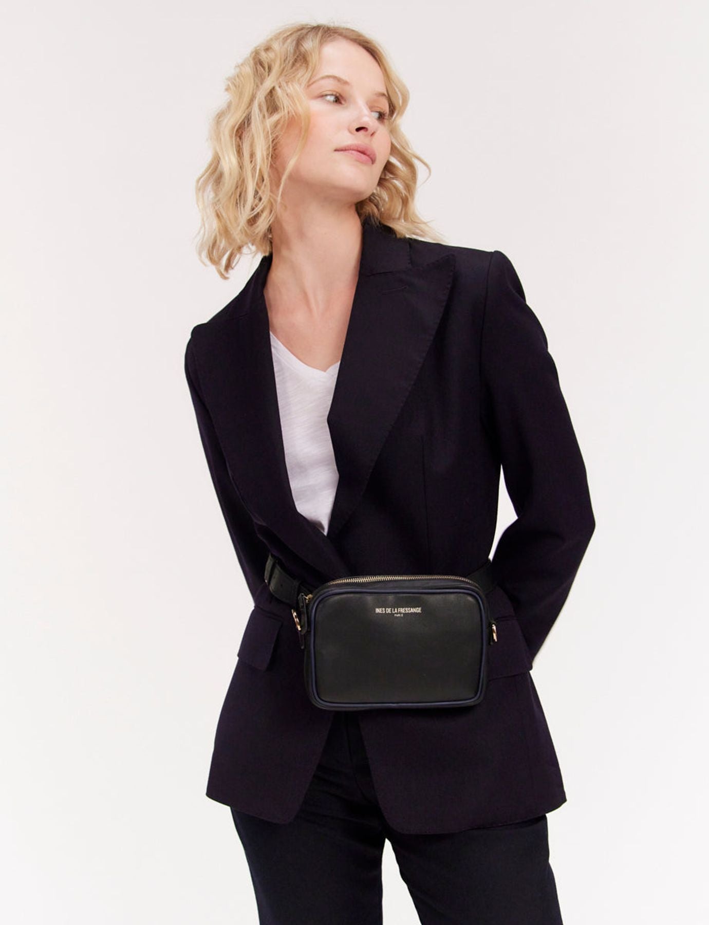 Banana Marcia black leather navy blue trim