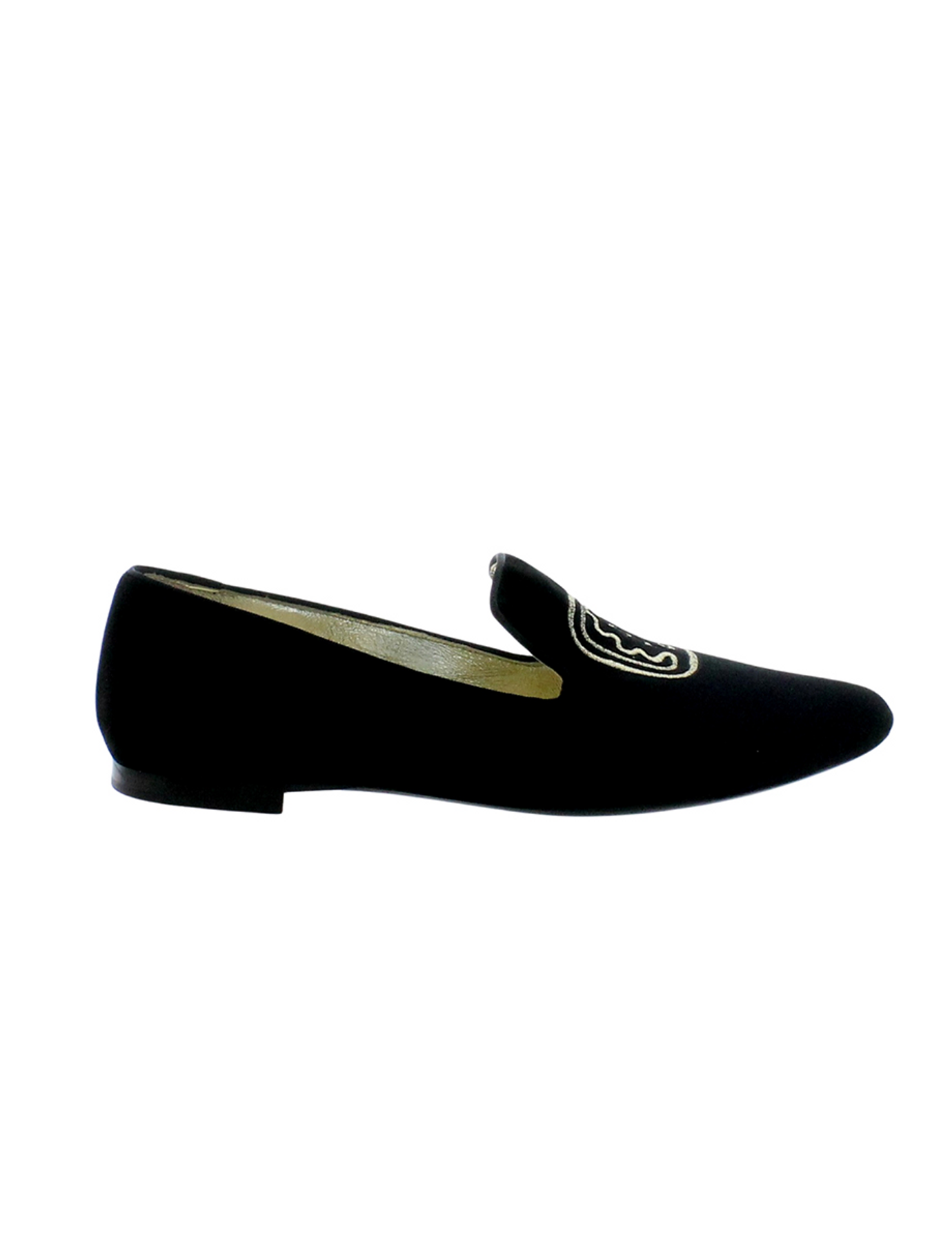 Black embroidered velvet slippers