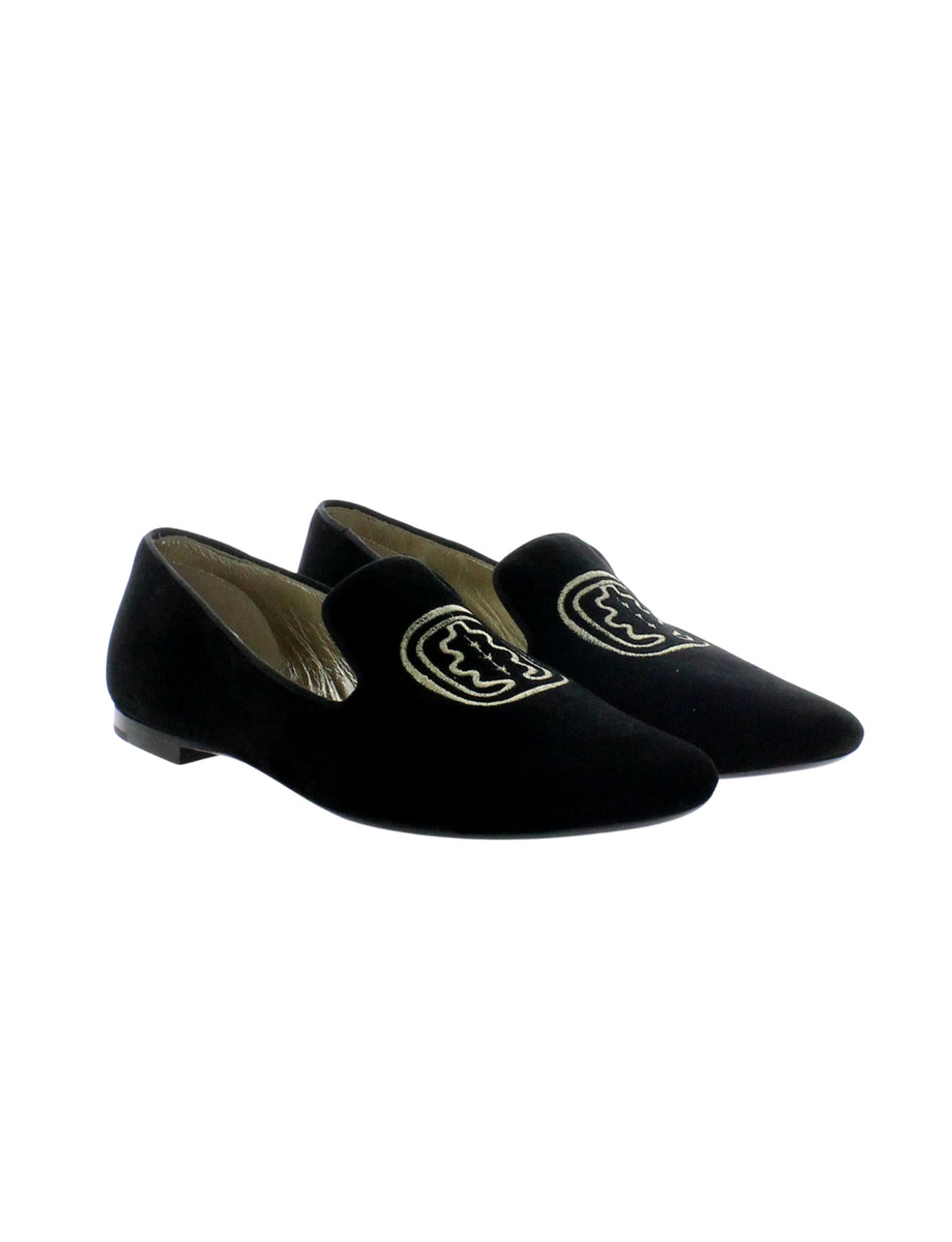 Black embroidered velvet slippers