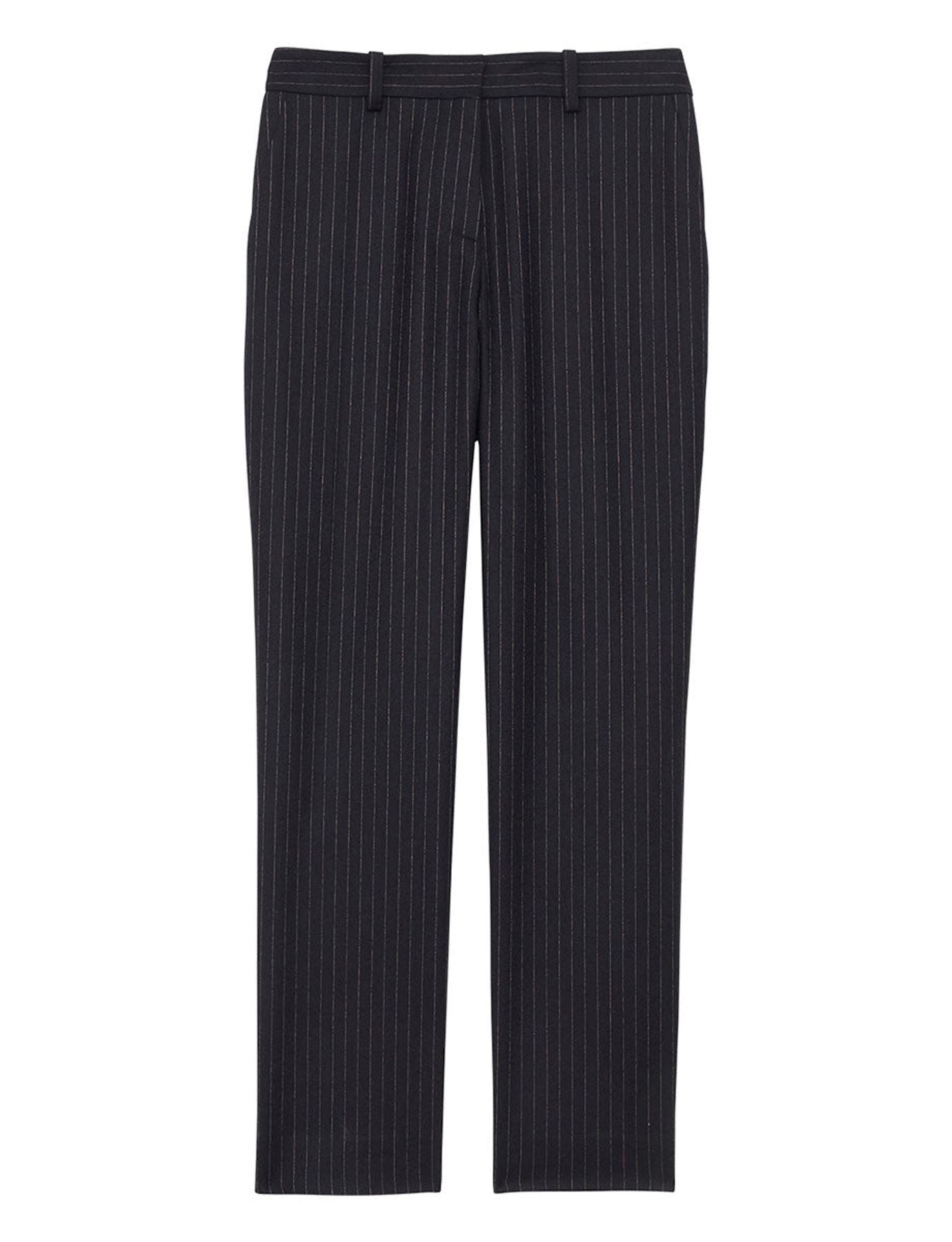 Pantalón Audrey de rayas finas en mezcla de lana azul noche