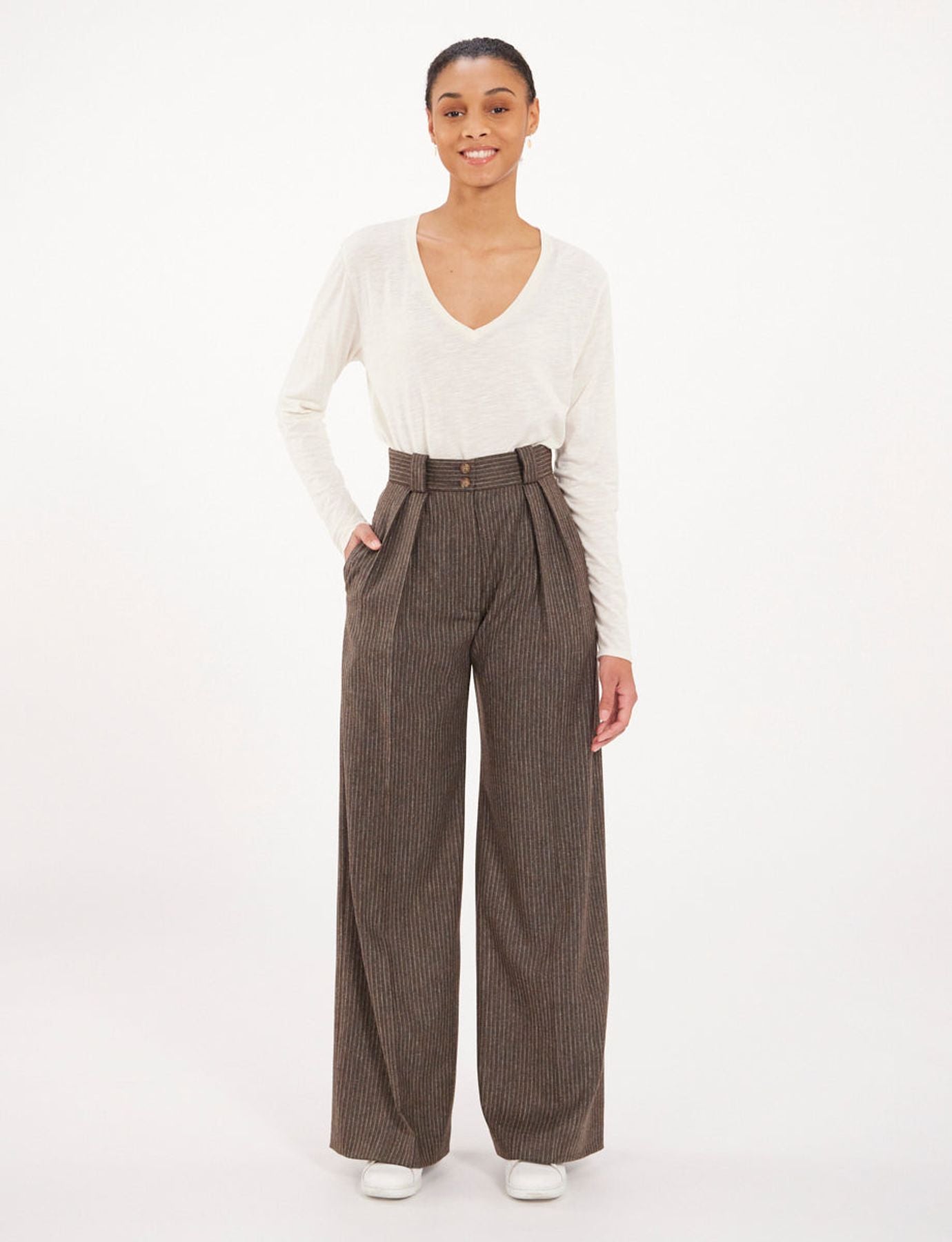 Pantalón Marlène de rayas marrones
