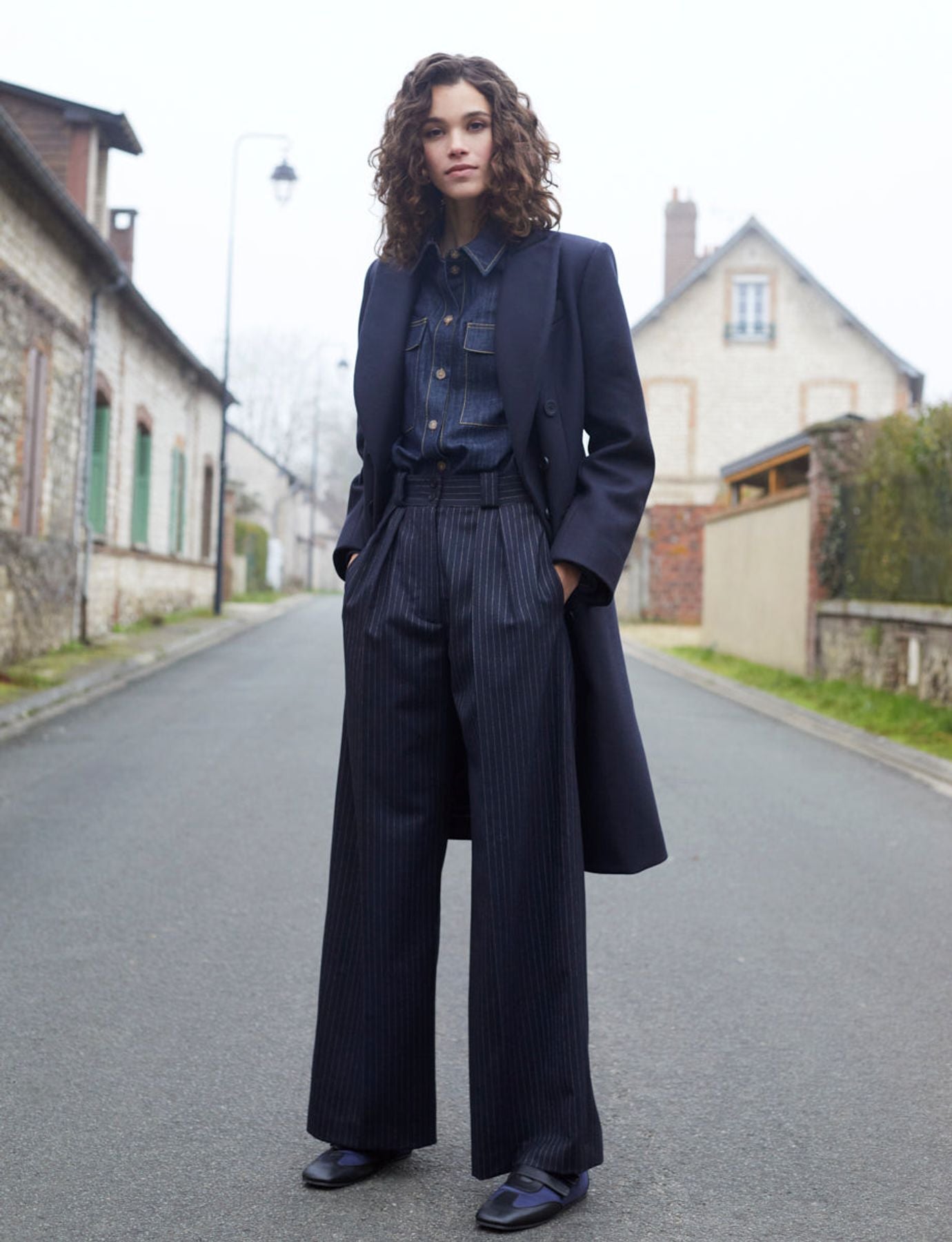 Marlène pantalón a rayas azul noche