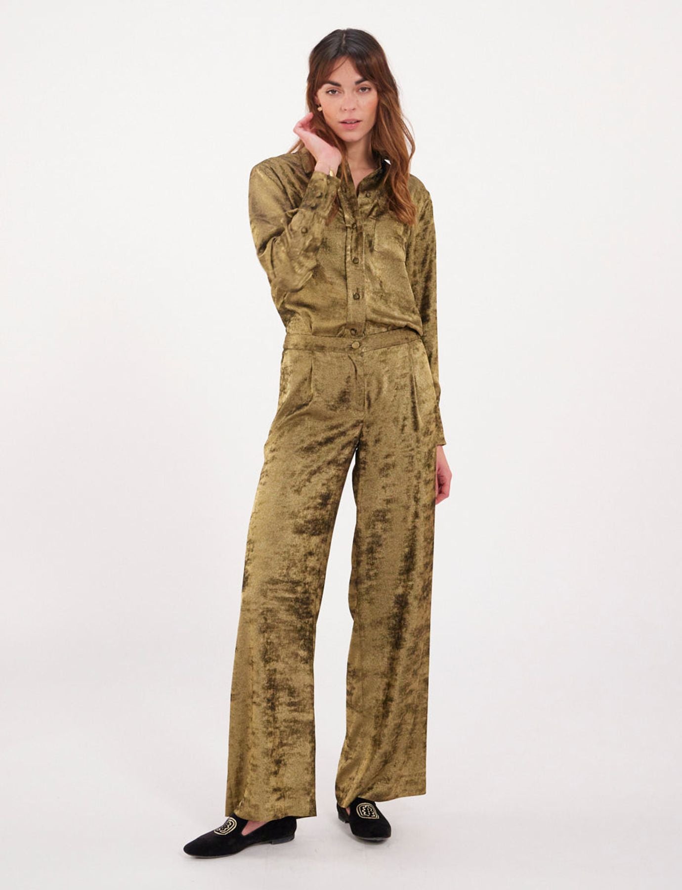 Ernestine pants in lamé dorado