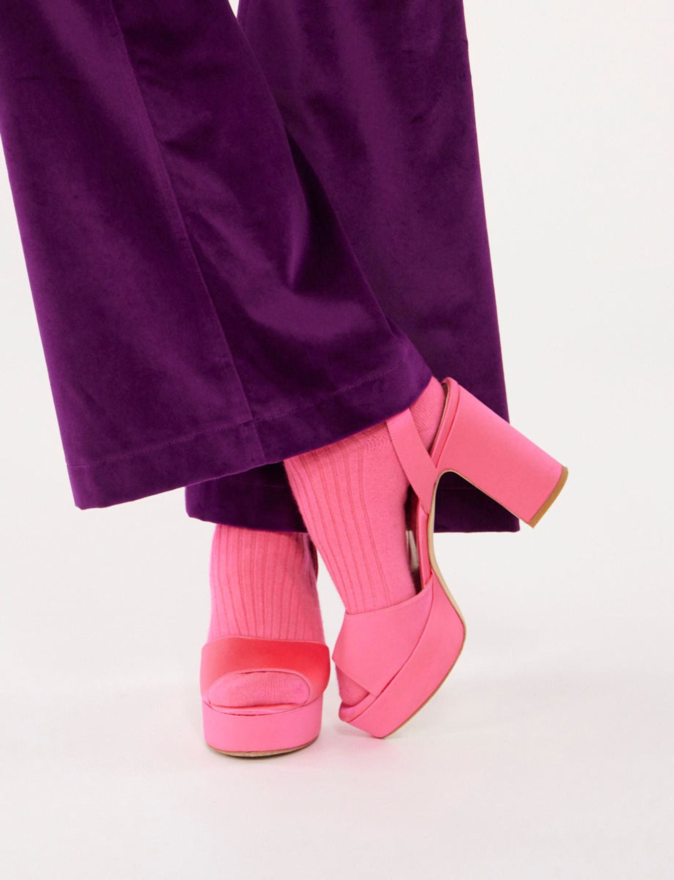 Pink satin platform sandal