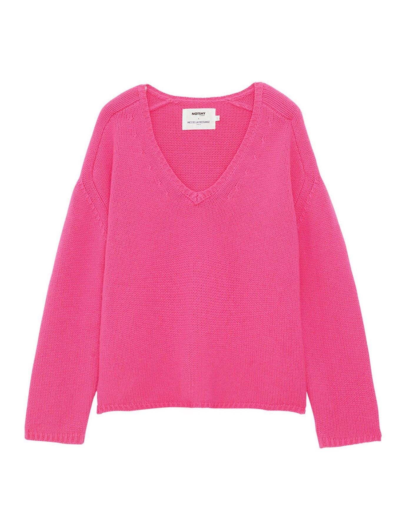 Jersey de cachemira fucsia con cuello en V y mangas martillo x Notshy