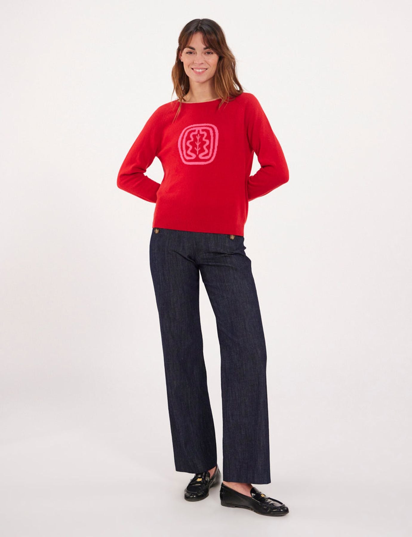 Jersey de cachemira de intarsia con cuello barco Ines x Notshy