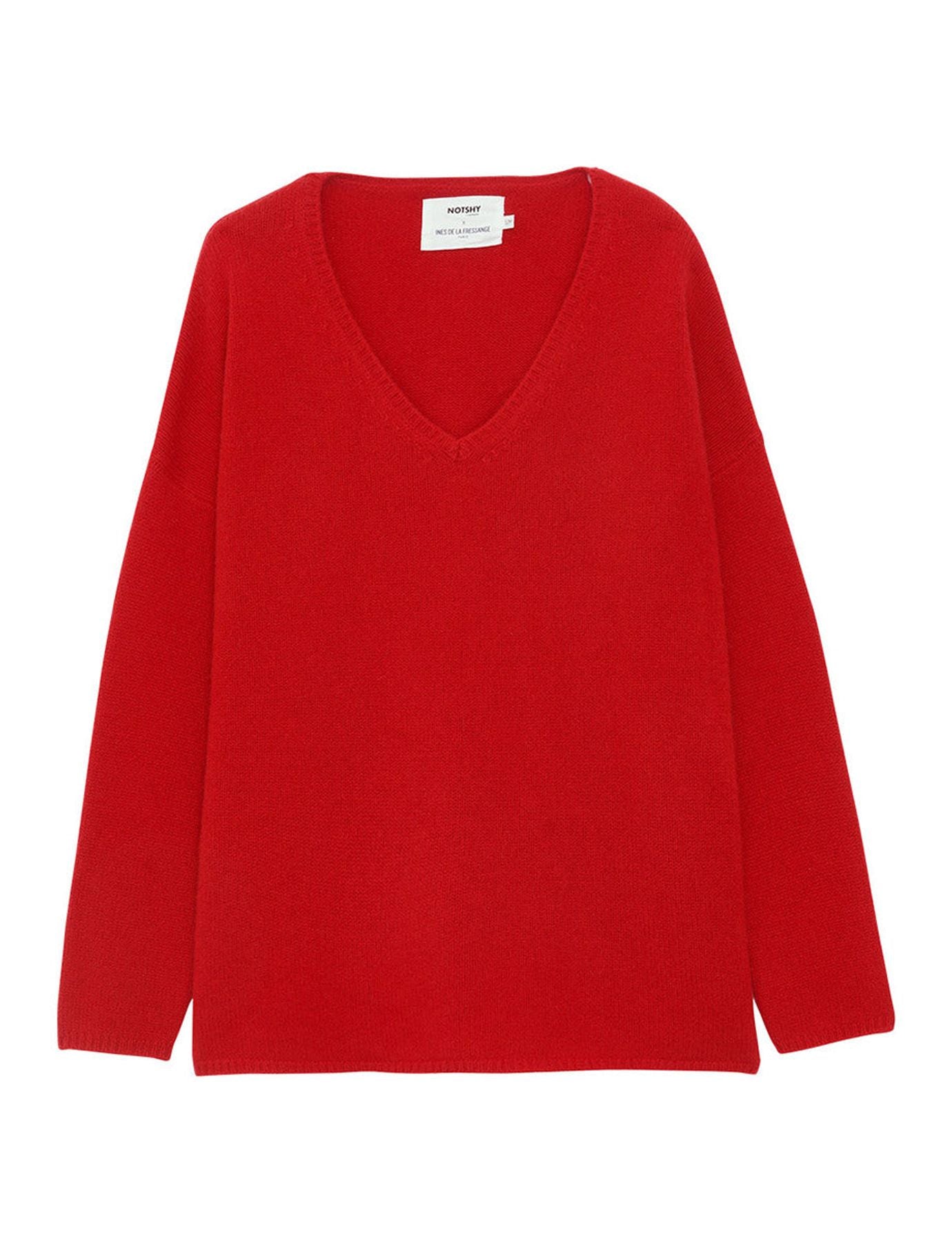Jersey rojo de cachemira con cuello de pico Ines x Notshy