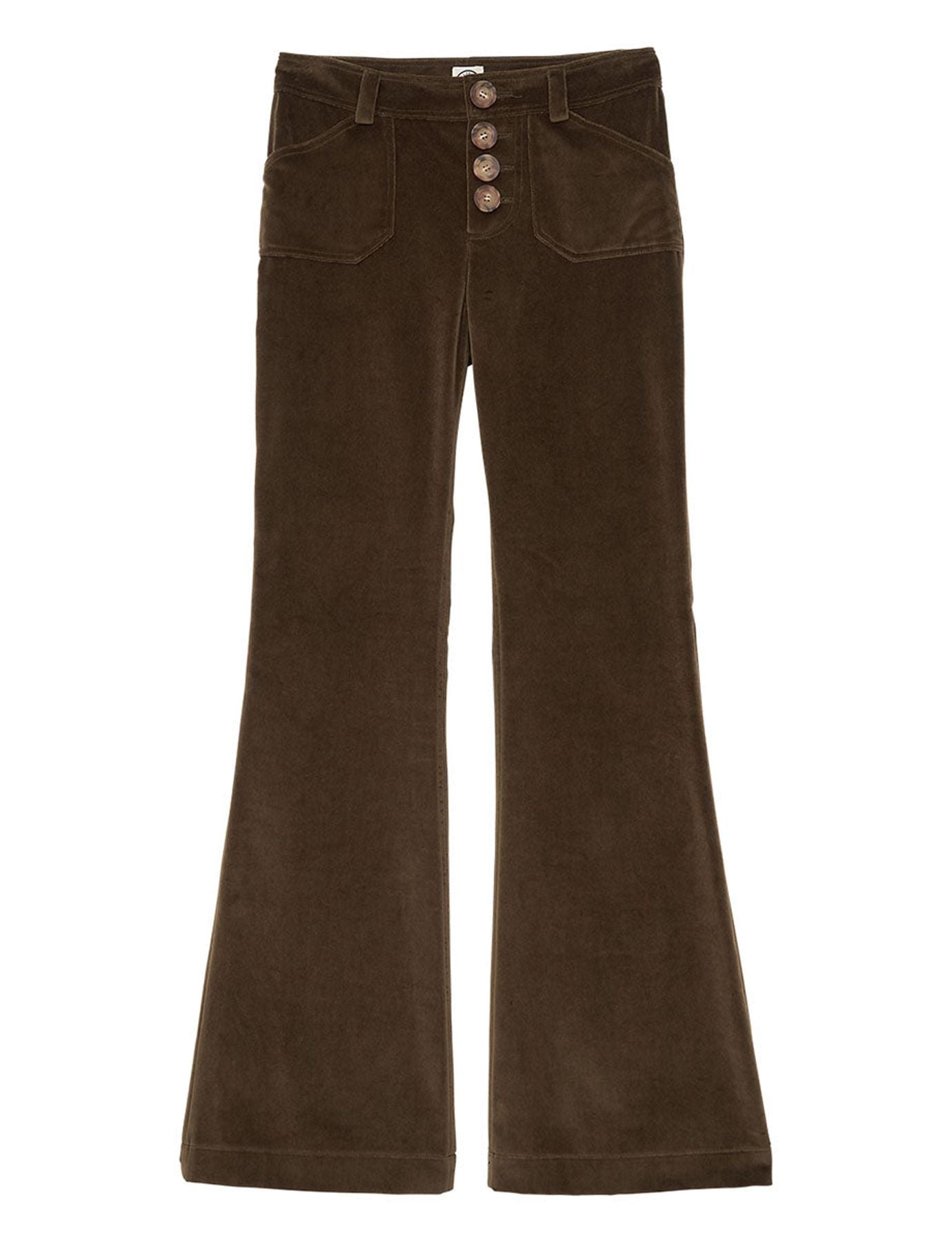 Pantalón acampanado Charlotte de terciopelo liso caqui