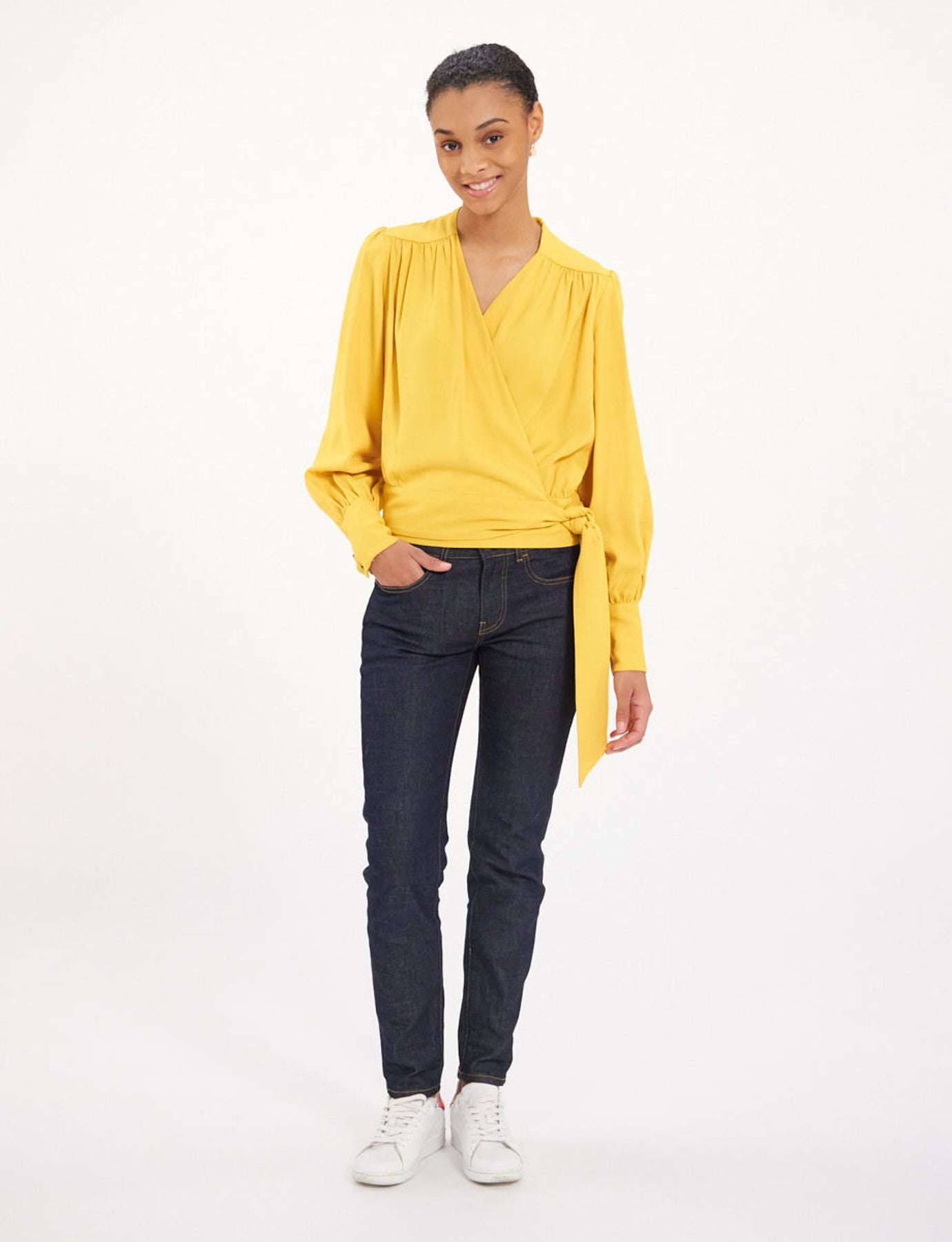 Elena yellow loose-fit crepe blouse