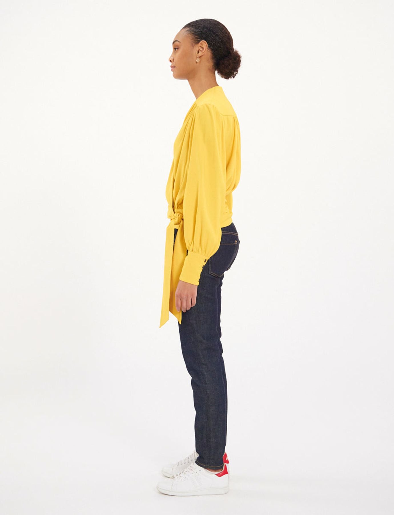 Elena yellow loose-fit crepe blouse