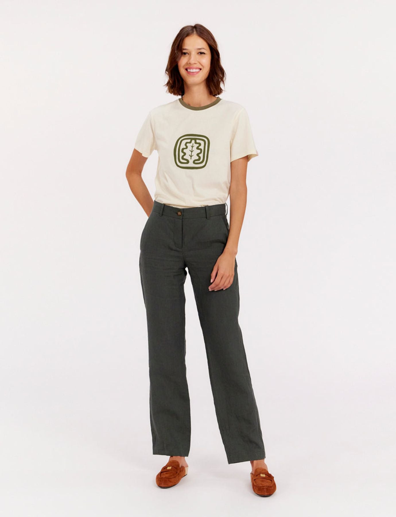Pantalón Francisco de lino verde oscuro