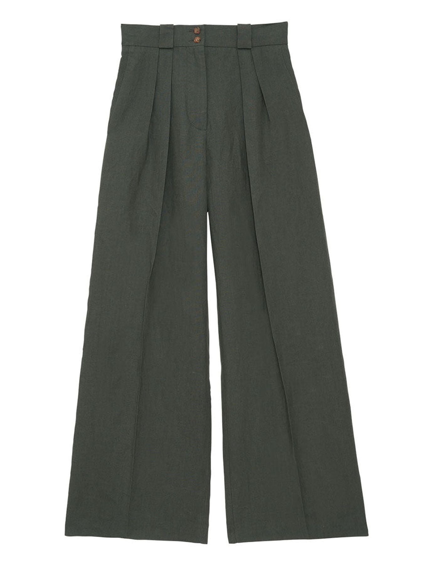 Pantalón Marlène de lino verde oscuro