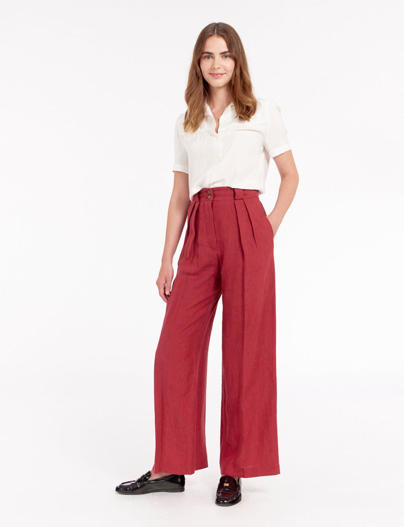 Pantalón Marlène de lino frambuesa